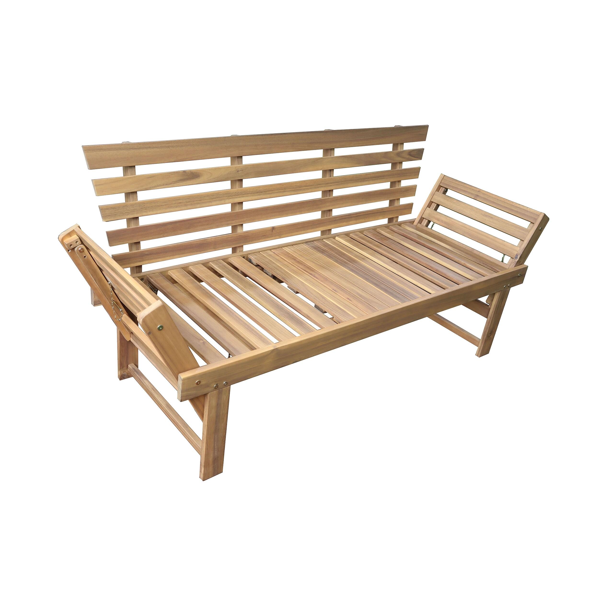 Outdoor Acacia Wood Patio Bench/Lounge with Fold Down Center Table & Side Panels