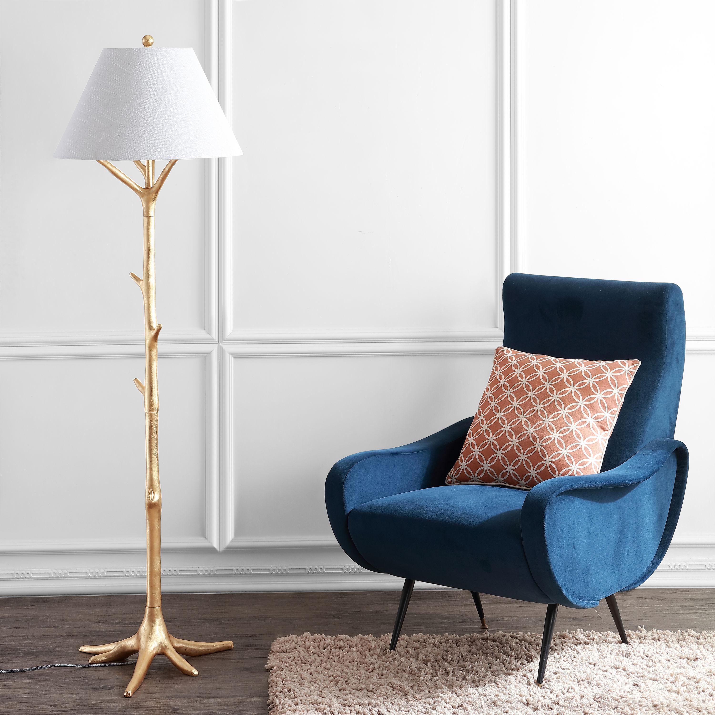 JONATHAN Y JYL3070A Arbor 63.5" Faux Bois Resin LED Floor Lamp, Contemporary for living room, dinning room, bedroom, office Bulb Included, Gold Leaf
