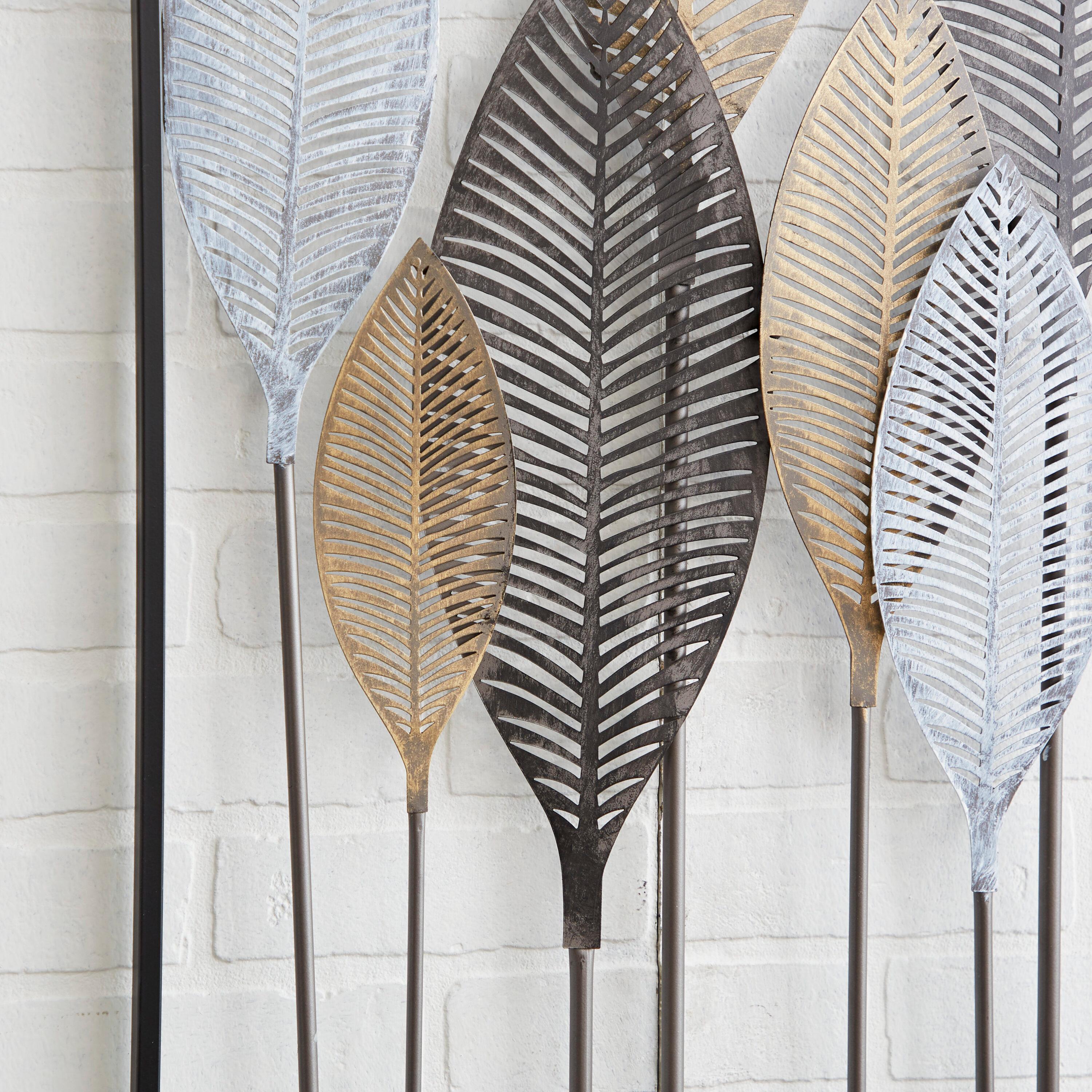 DecMode Bronze Metal Tall Cut-Out Leaf Wall Decor with Intricate Laser Cut Designs