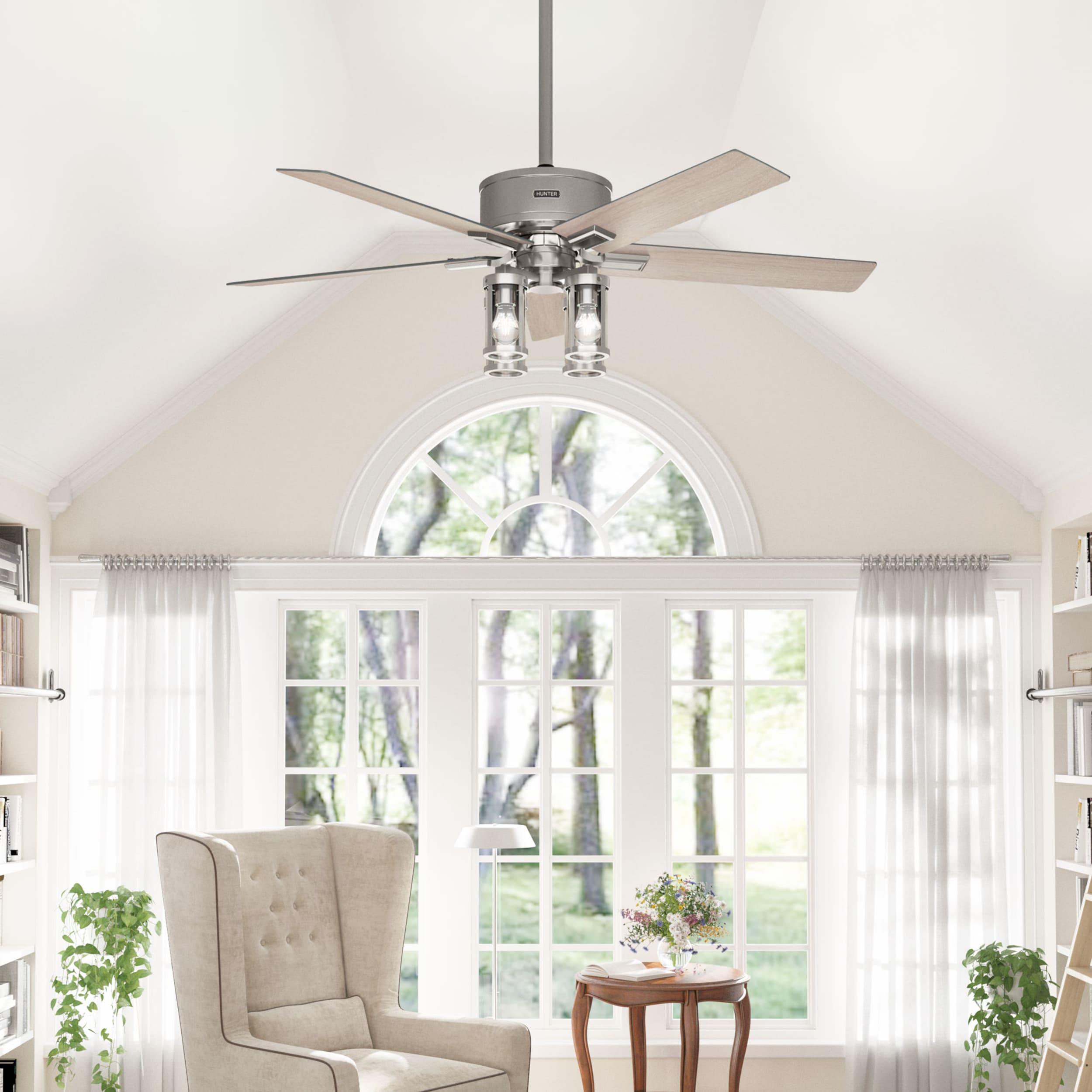 Hunter - Astwood II  Indoor Ceiling Fan With Light, Remote, 52-inch, Brushed Nickel, Casual-style, 4-speed WhisperWind Motor, 52993, for living rooms, bedrooms, home offices, kitchens