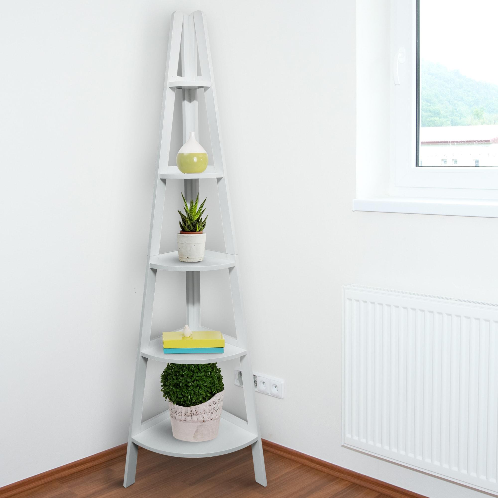 5-Shelf Corner Ladder Bookcase - White