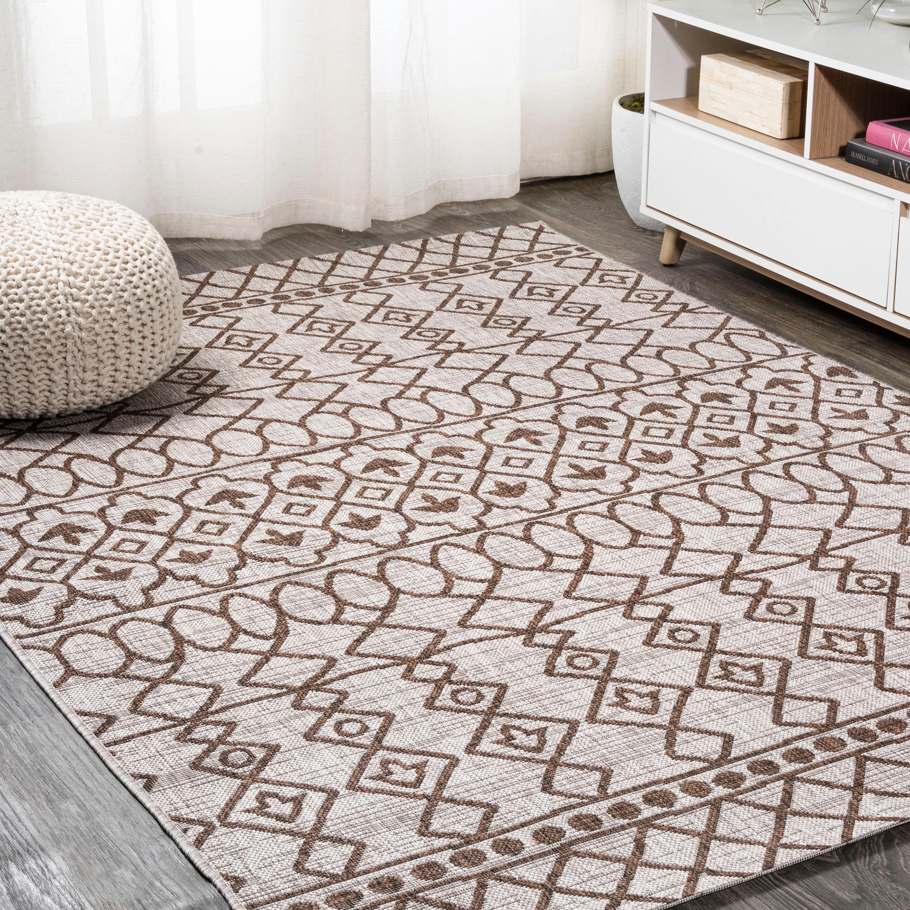 3'x5' Kafel  Bohemian Indoor/Outdoor Area Rug, Beige/Brown - JONATHAN Y
