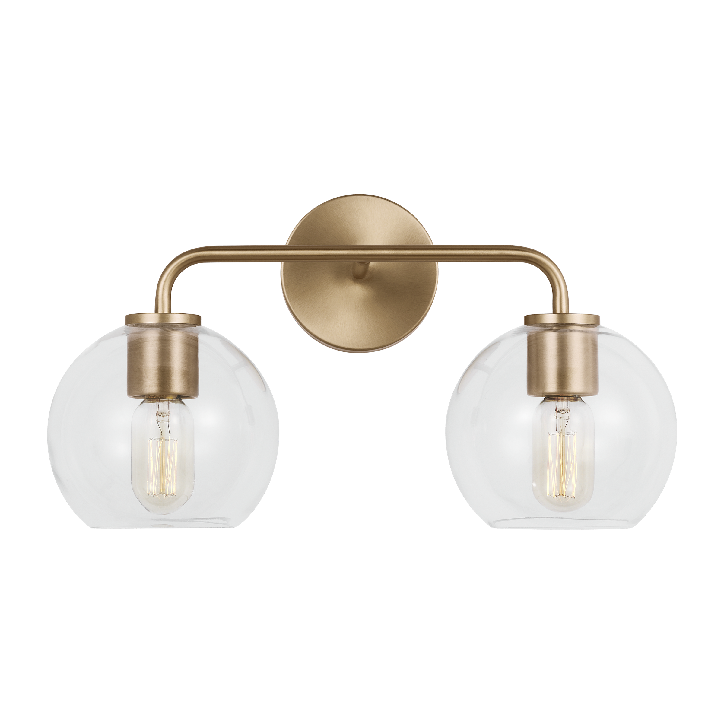 Orley 17.5 in. 2-Light Satin Brass Modern Industrial Wall Bathroom Vanity Light with Clear Glass Shades