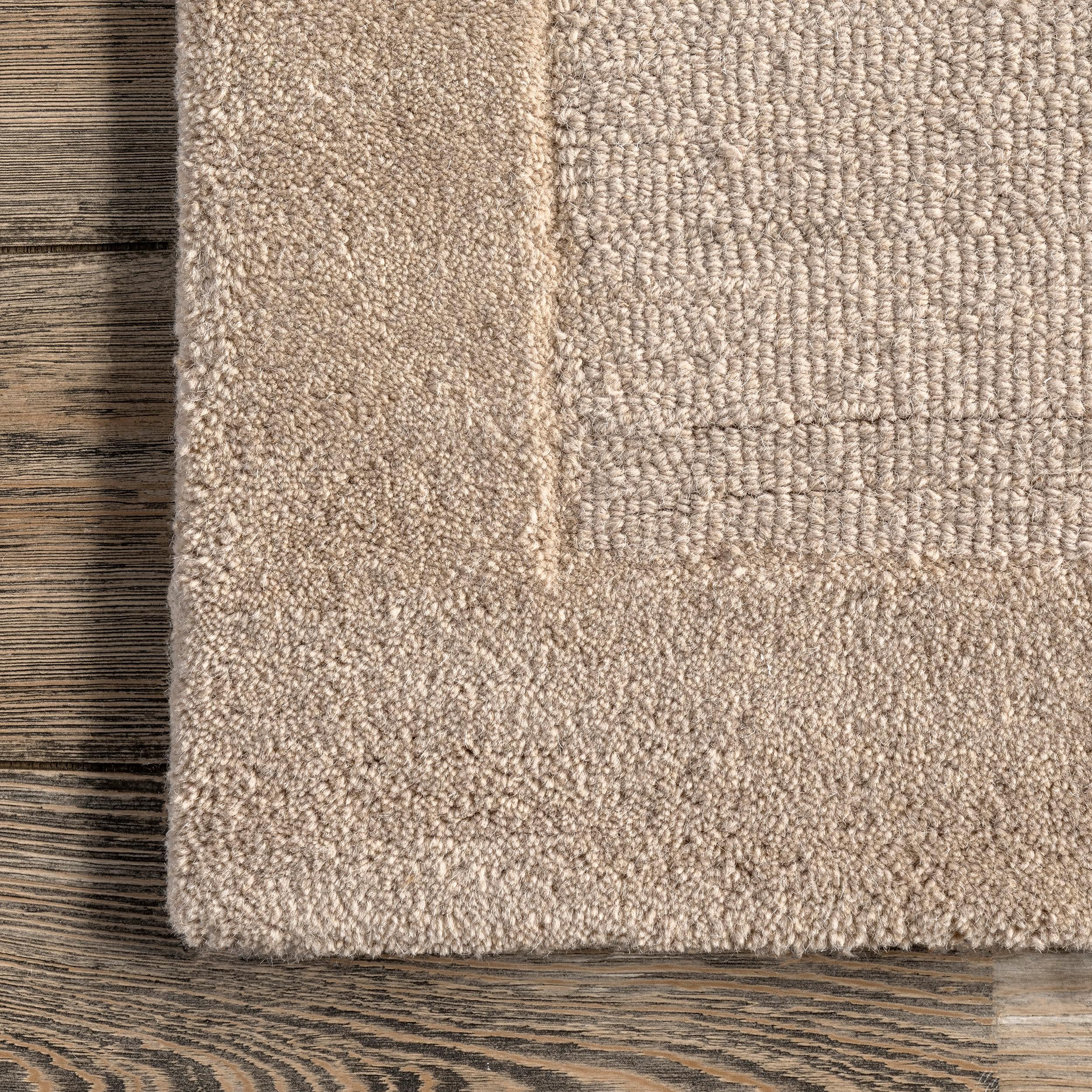 4'x6' Marianne Handmade Wool Border Area Rug Beige - nuLOOM: Solid Tufted Indoor Low Pile Rectangle Rug