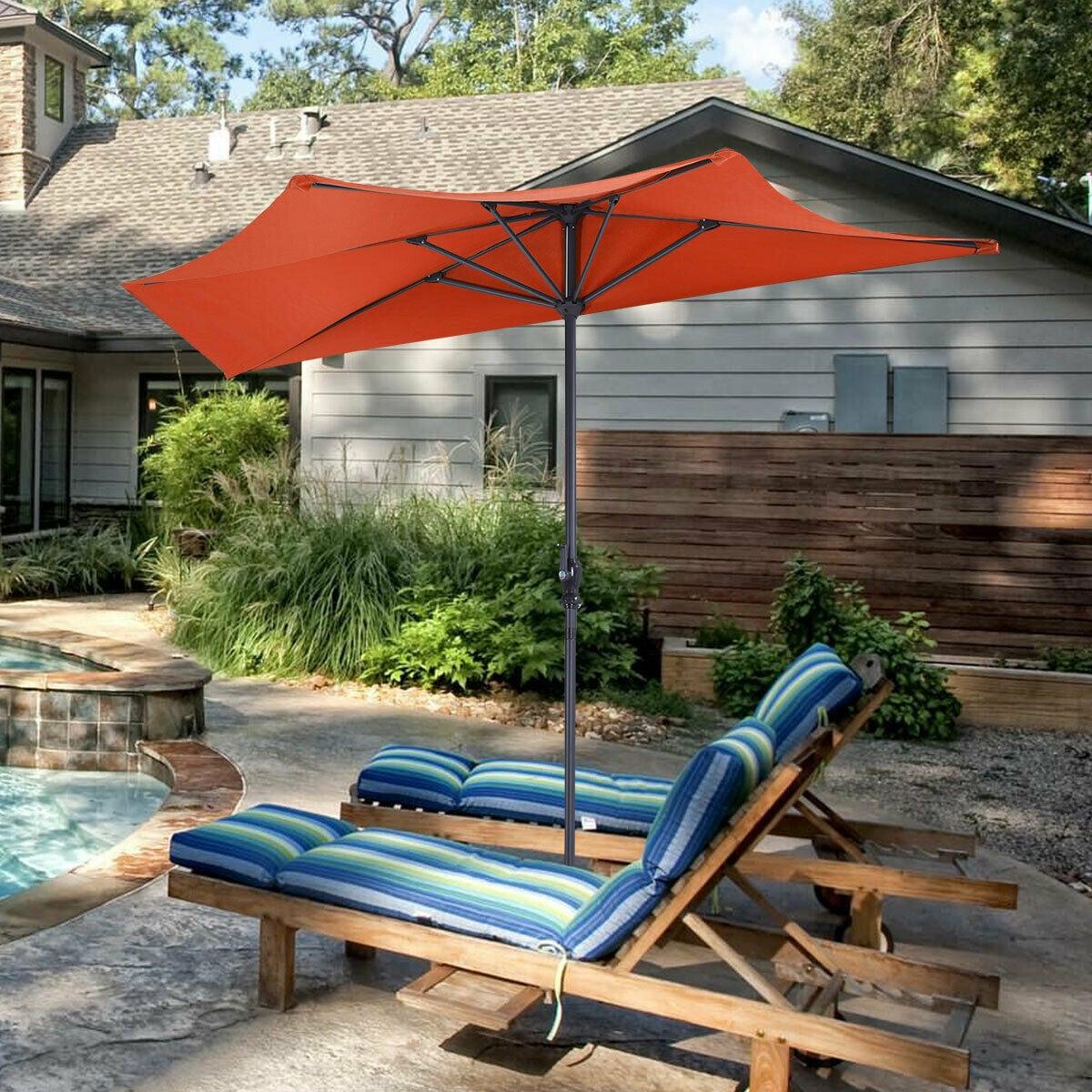 Resenkos 9Ft Patio Bistro Half Round Umbrella -Orange, Patio Offset Umbrella with Easy Tilt Adjustment, Outdoor Hanging Umbrella, Sunshade Umbrella Canopy