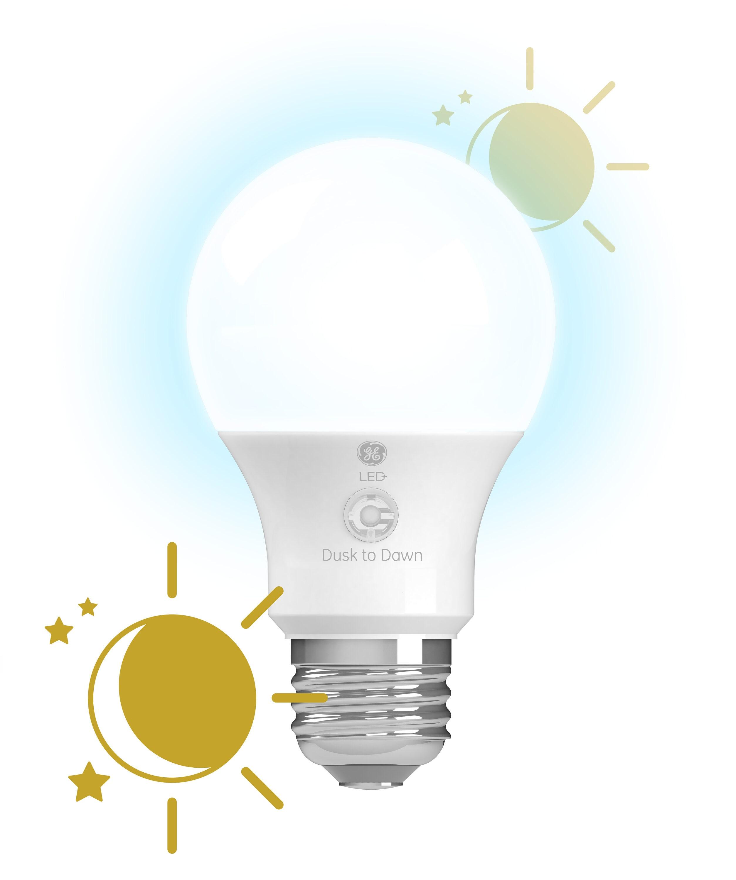 GE LED+ Dusk to Dawn A19 LED Light Bulb Daylight: 800 Lumens, 60W Equivalent, Energy Star Certified, E26 Base, 5000K
