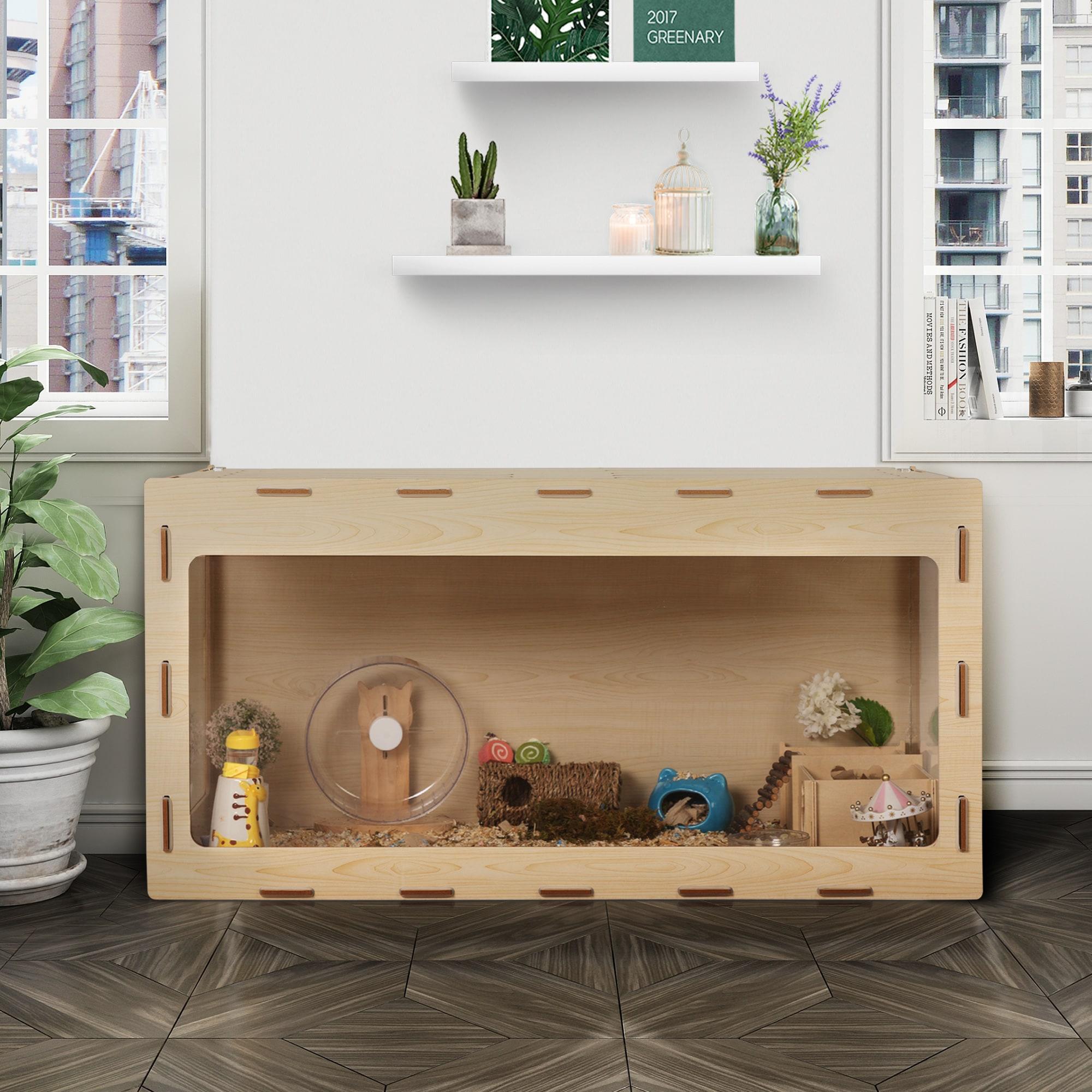 COZIWOW Large Wooden Hamster Cage,Habitat Shelter W/Acrylic Board,Flip Top
