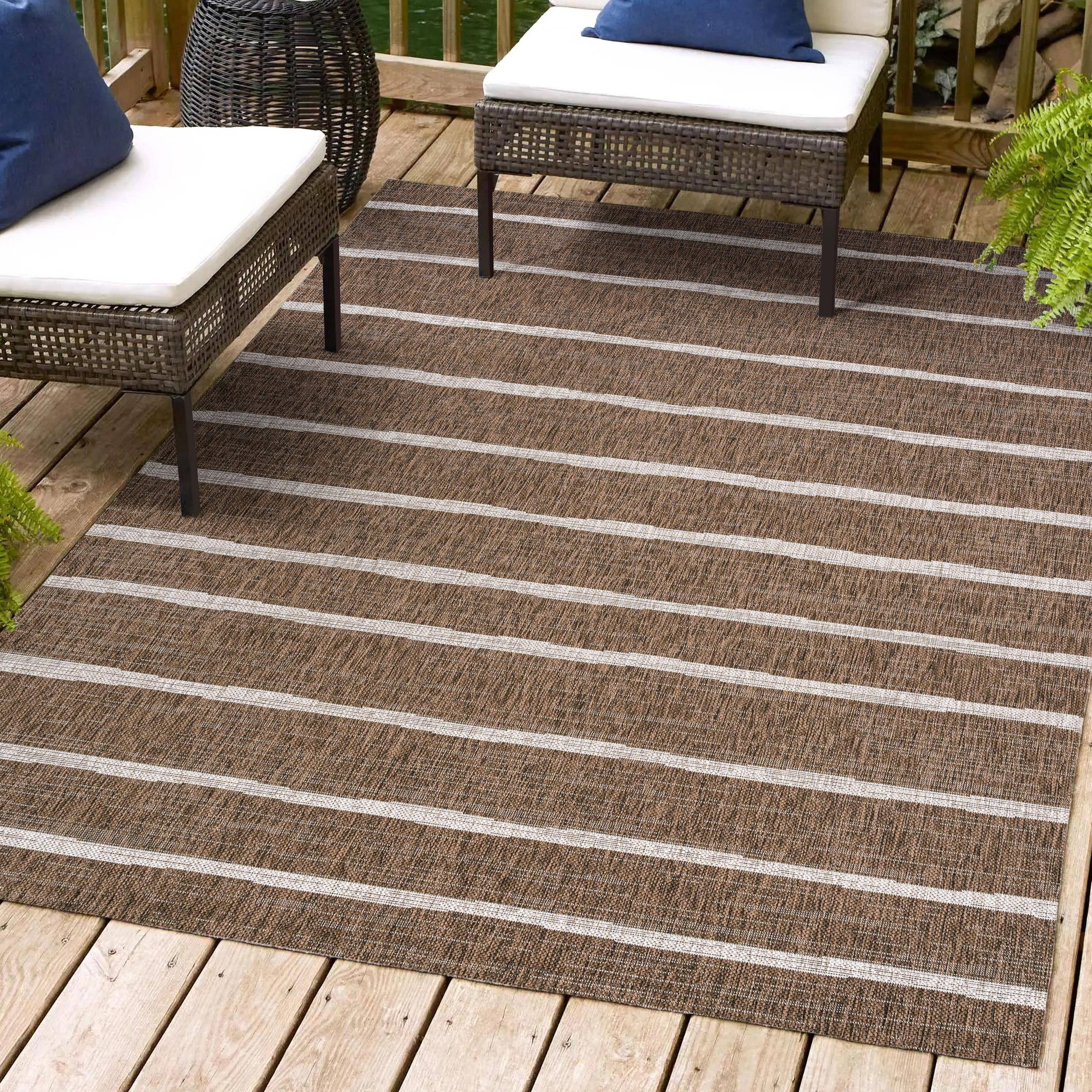 4'x6' Colonia Berber Stripe Indoor/Outdoor Area Rug, Brown/Beige - JONATHAN Y