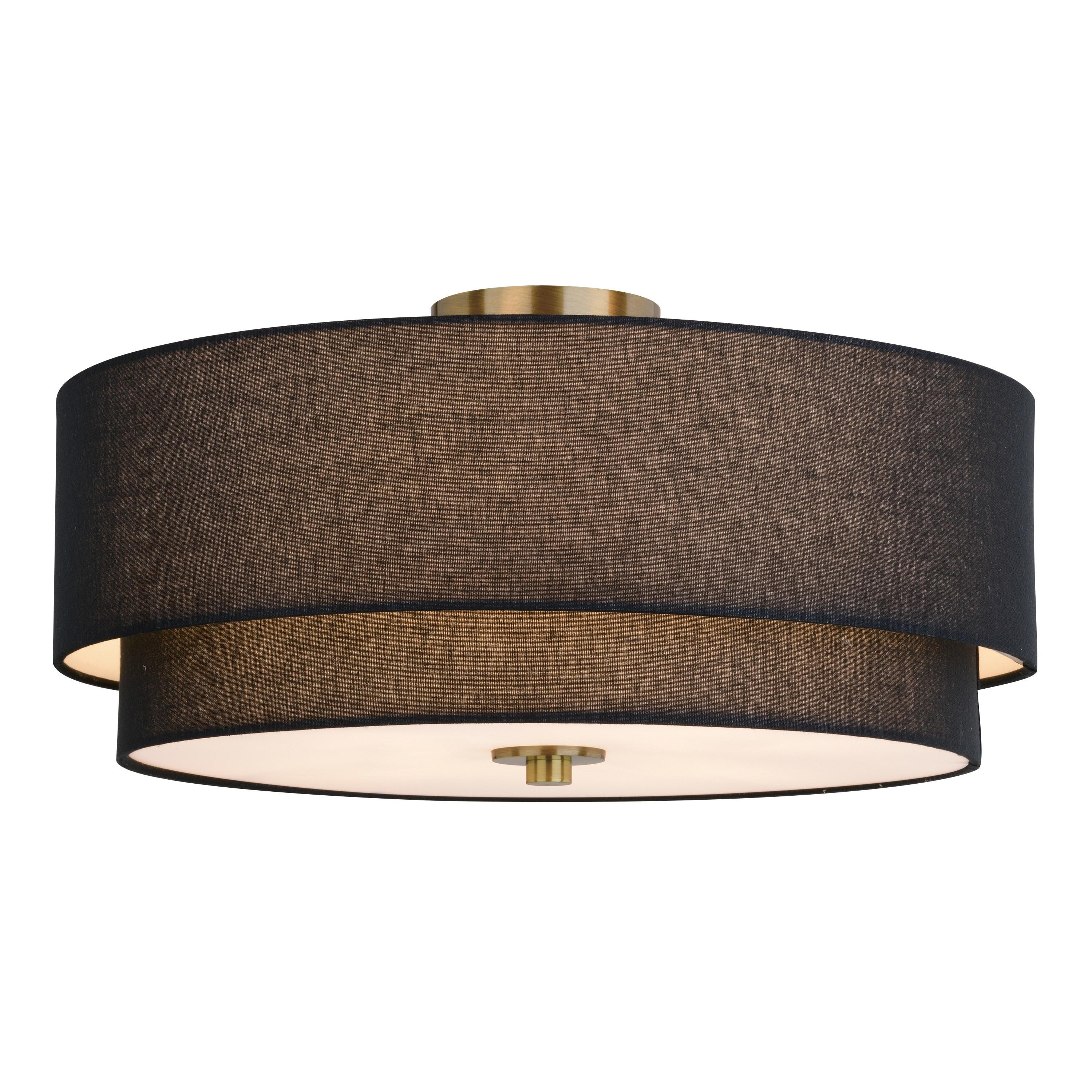 Vaxcel Burnaby 20.5-in. 4 Light Semi-Flush Matte Brass with Black Fabric