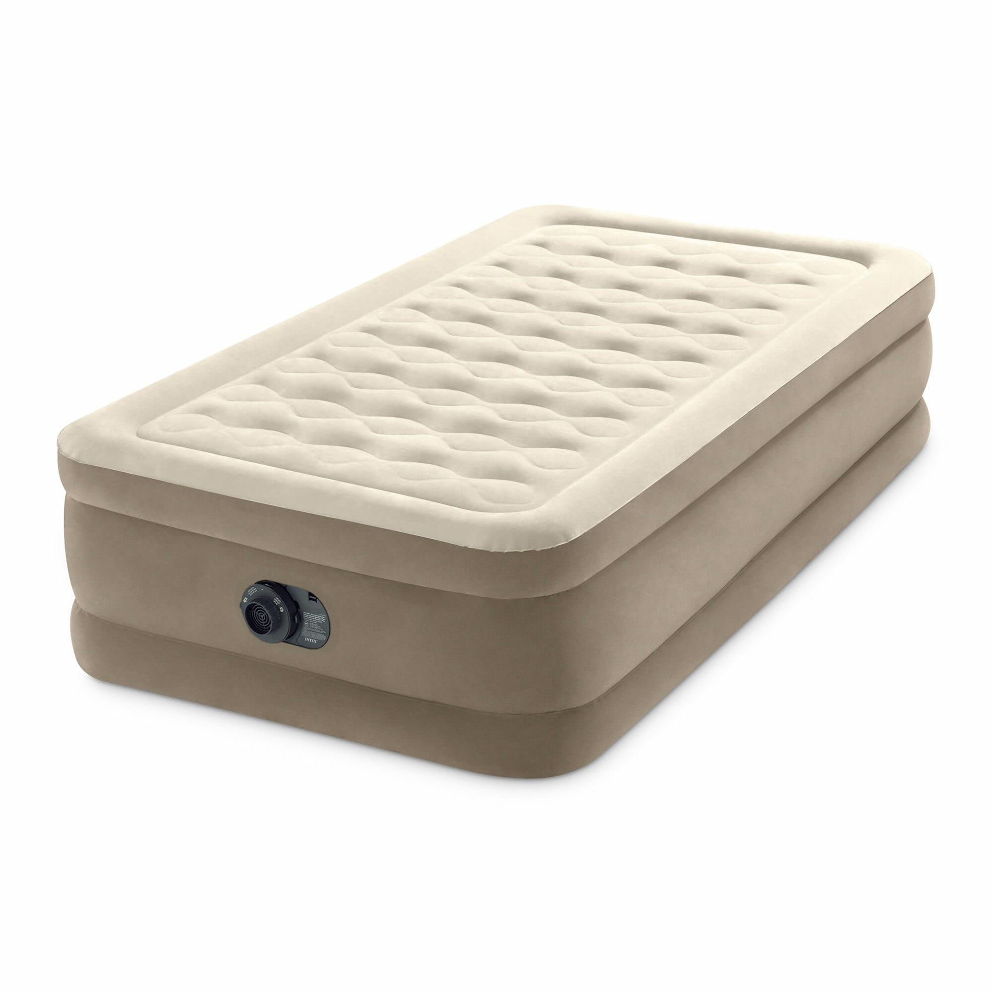 Intex Ultra Plush Fiber Tech Airbed Mattress with Built in Pump