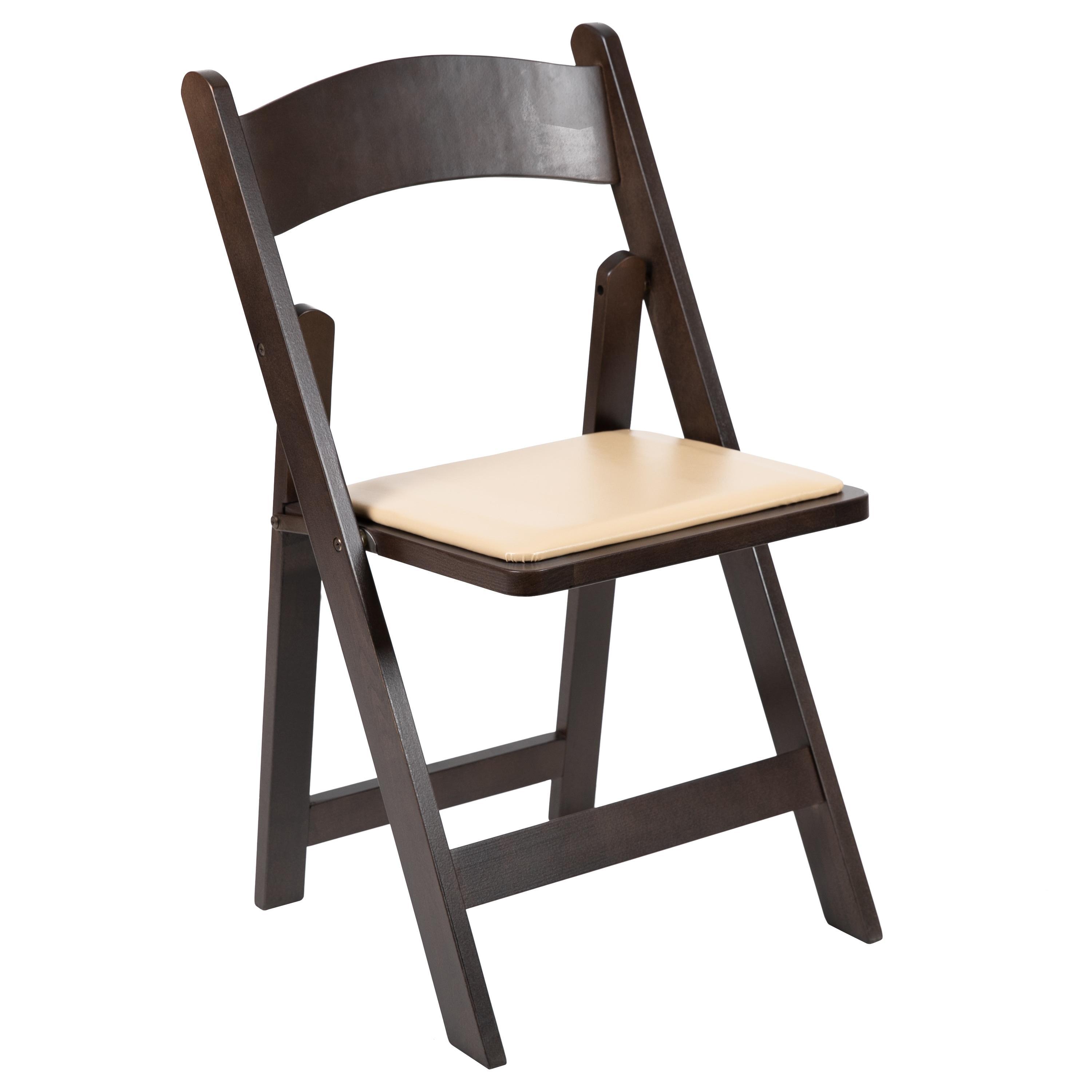 Flash Furniture HERCULES Series Chocolate Wood Folding Chair with Vinyl Padded Seat