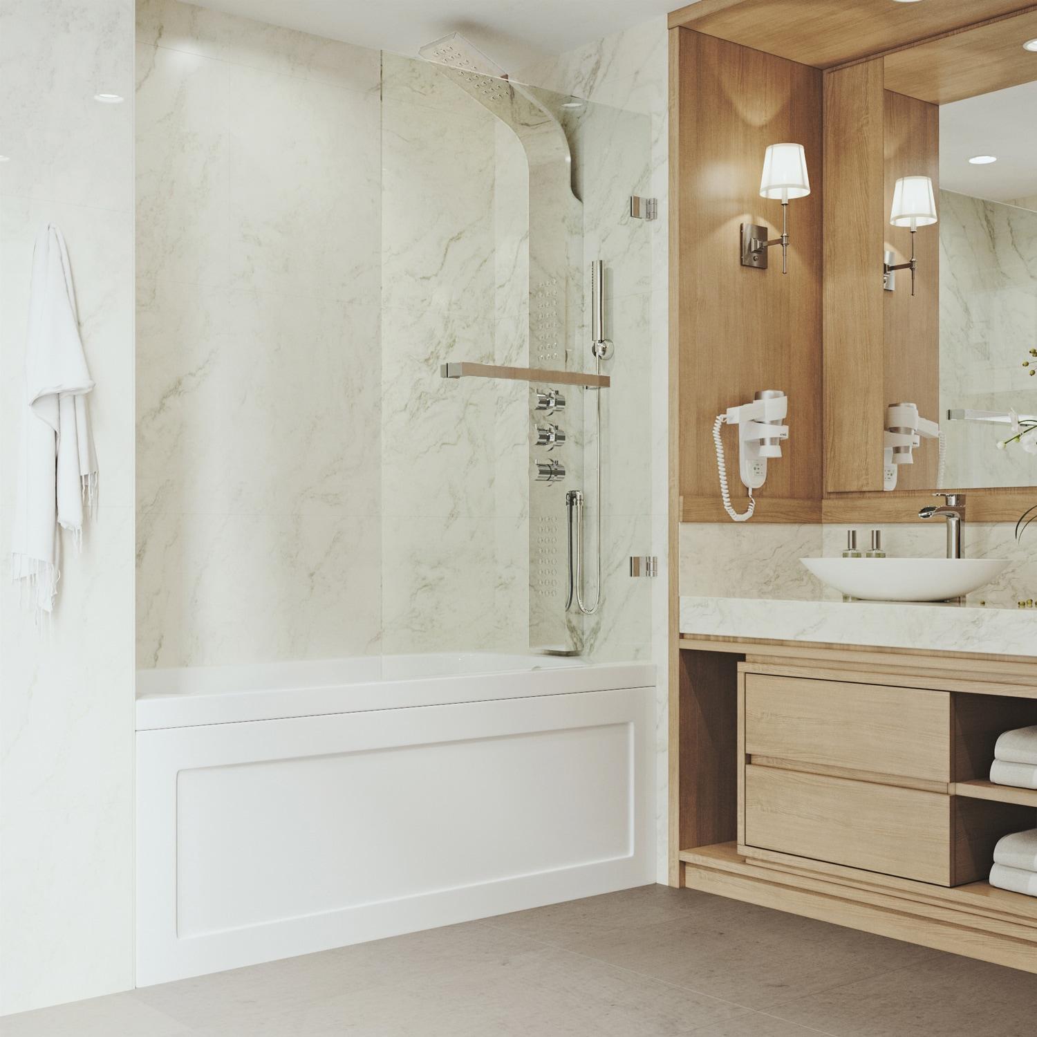 Rialto 34" W x 58" H Hinged Frameless Tub Door with with 5/16" Glass