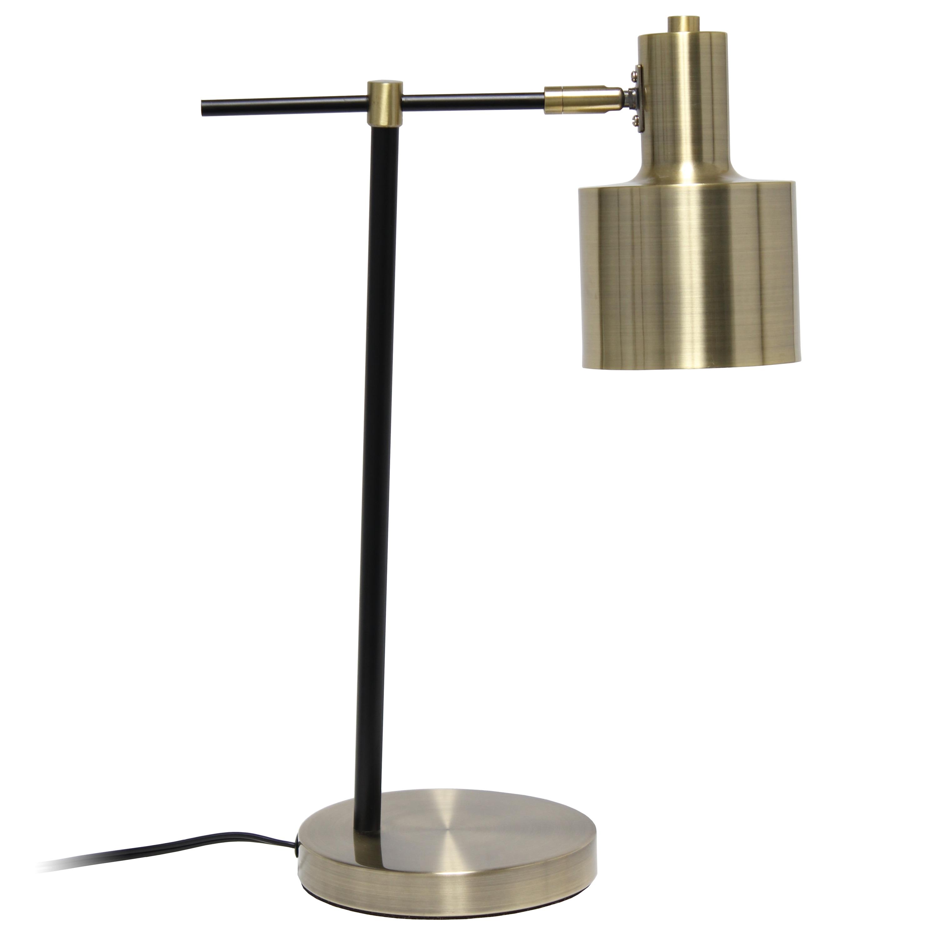 Antique Brass and Black Metal Table Lamp with Adjustable Shade