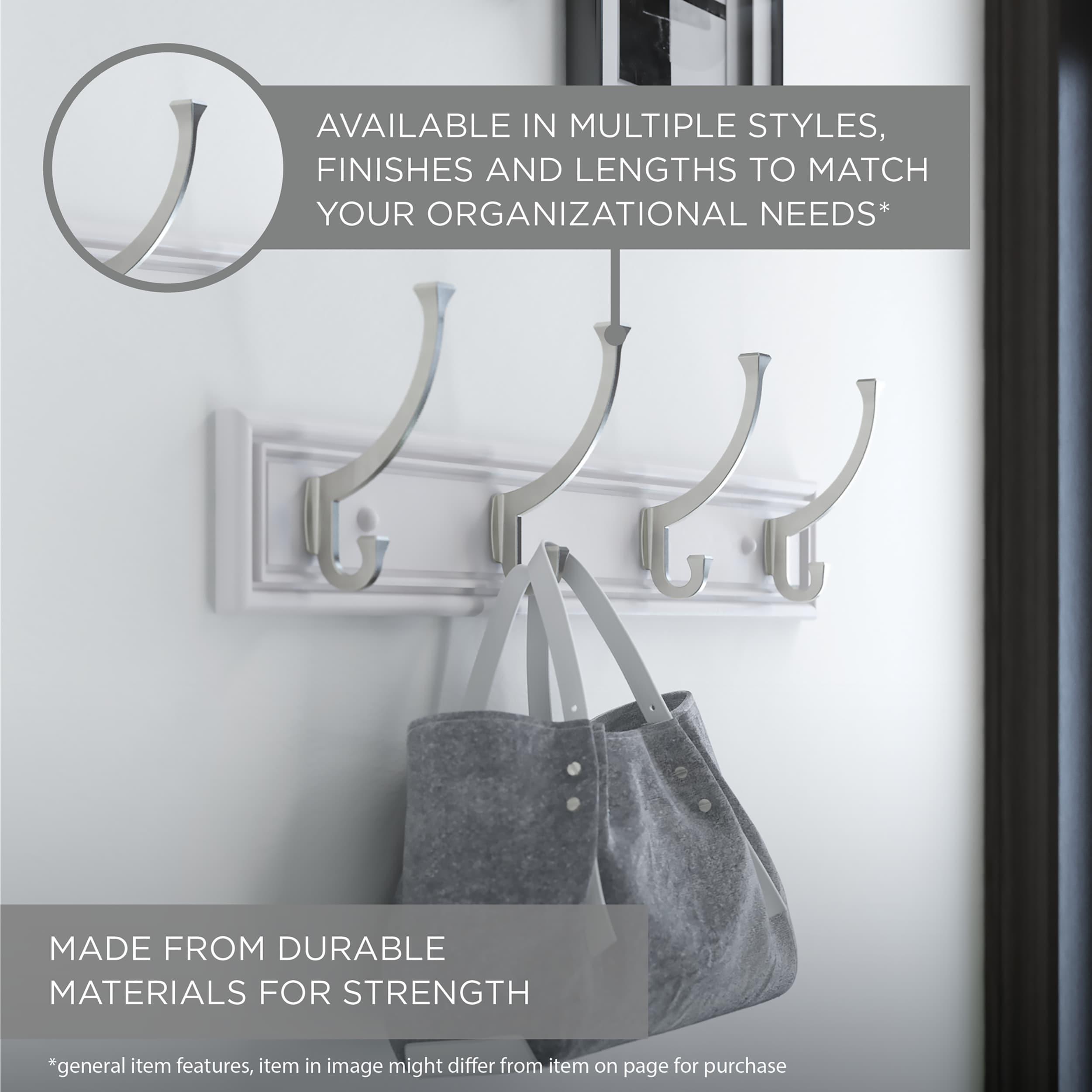 Franklin Brass 27 in. Rail with 6 Heavy Duty Coat and Hat Hooks in Bark and Satin Nickel