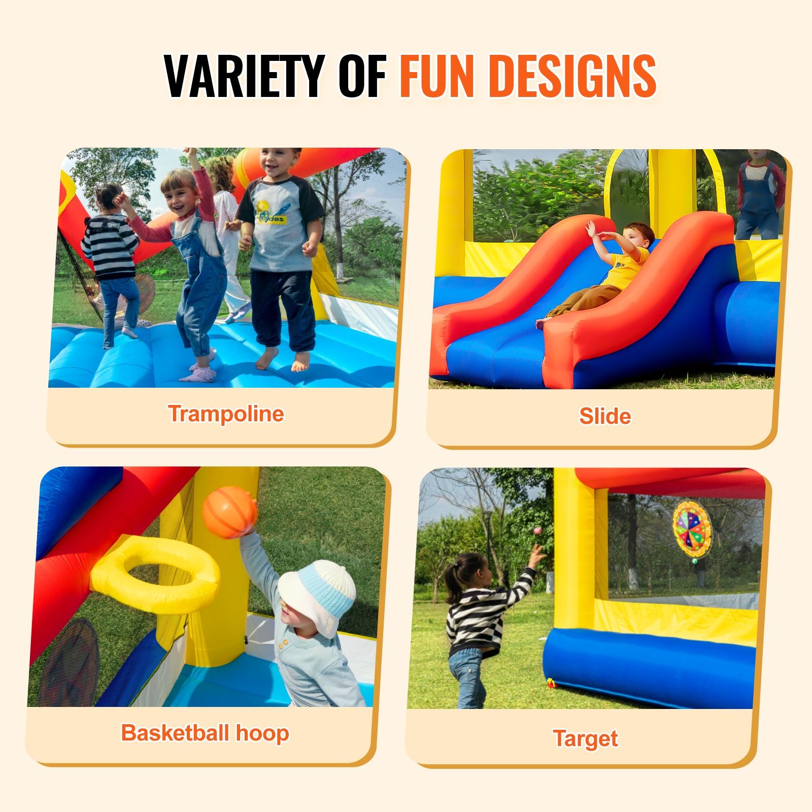 Large Multicolor Inflatable Bounce House with Slide and Basketball Hoop