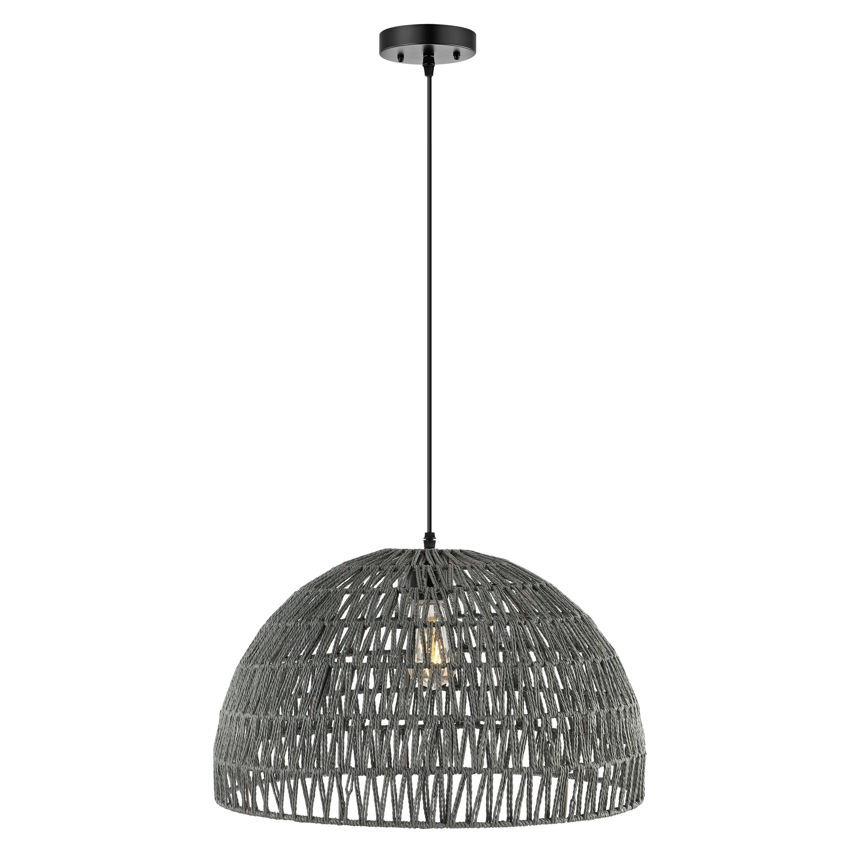 Campana 20" 1-Light Bohemian Modern Woven Rope/Iron LED Pendant, Grey/Black