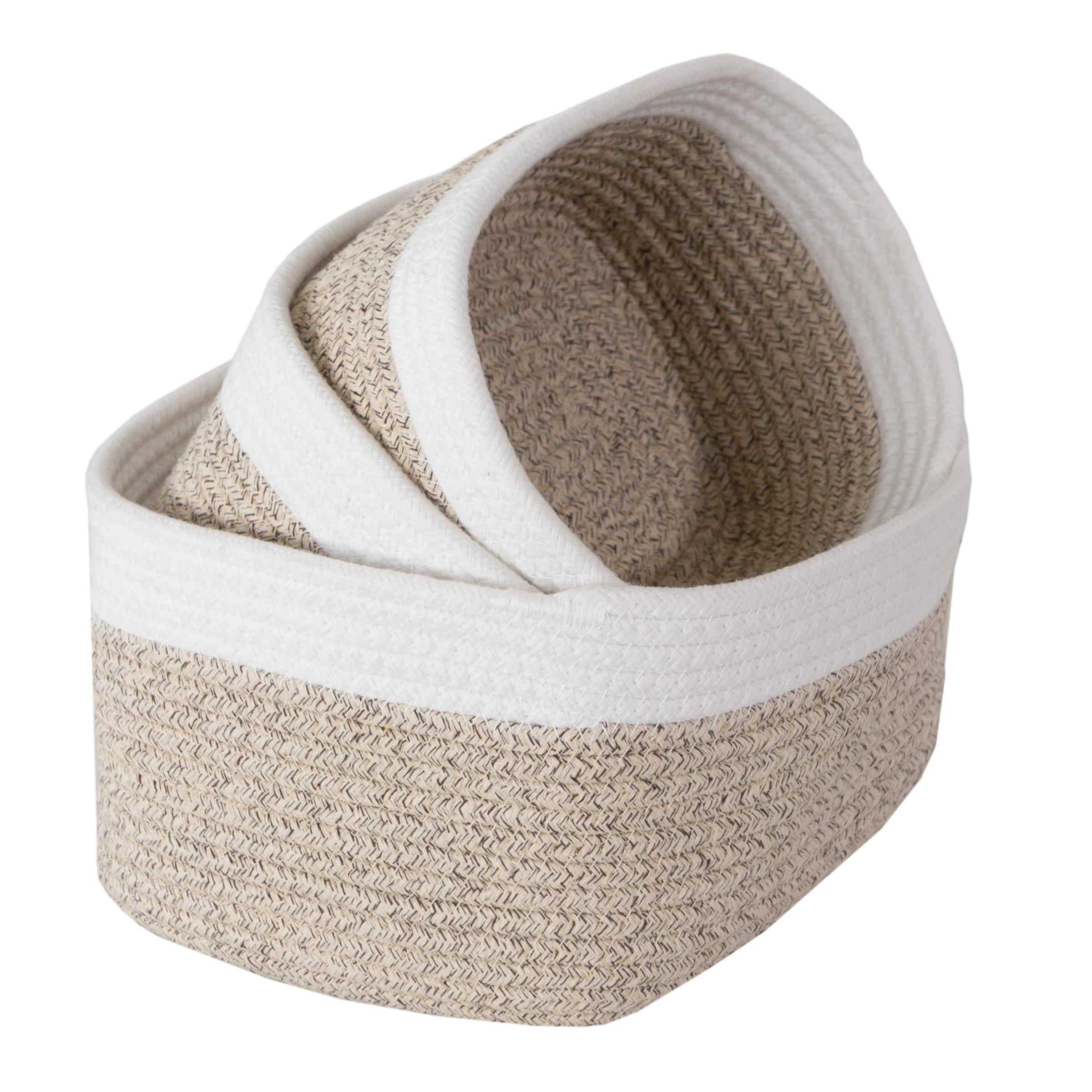 Home-Complete 3pc Storage Basket Set Natural: Cotton Square Decorative Bins for Shelves, Hand Wash, 12"x8.5"x5.5"