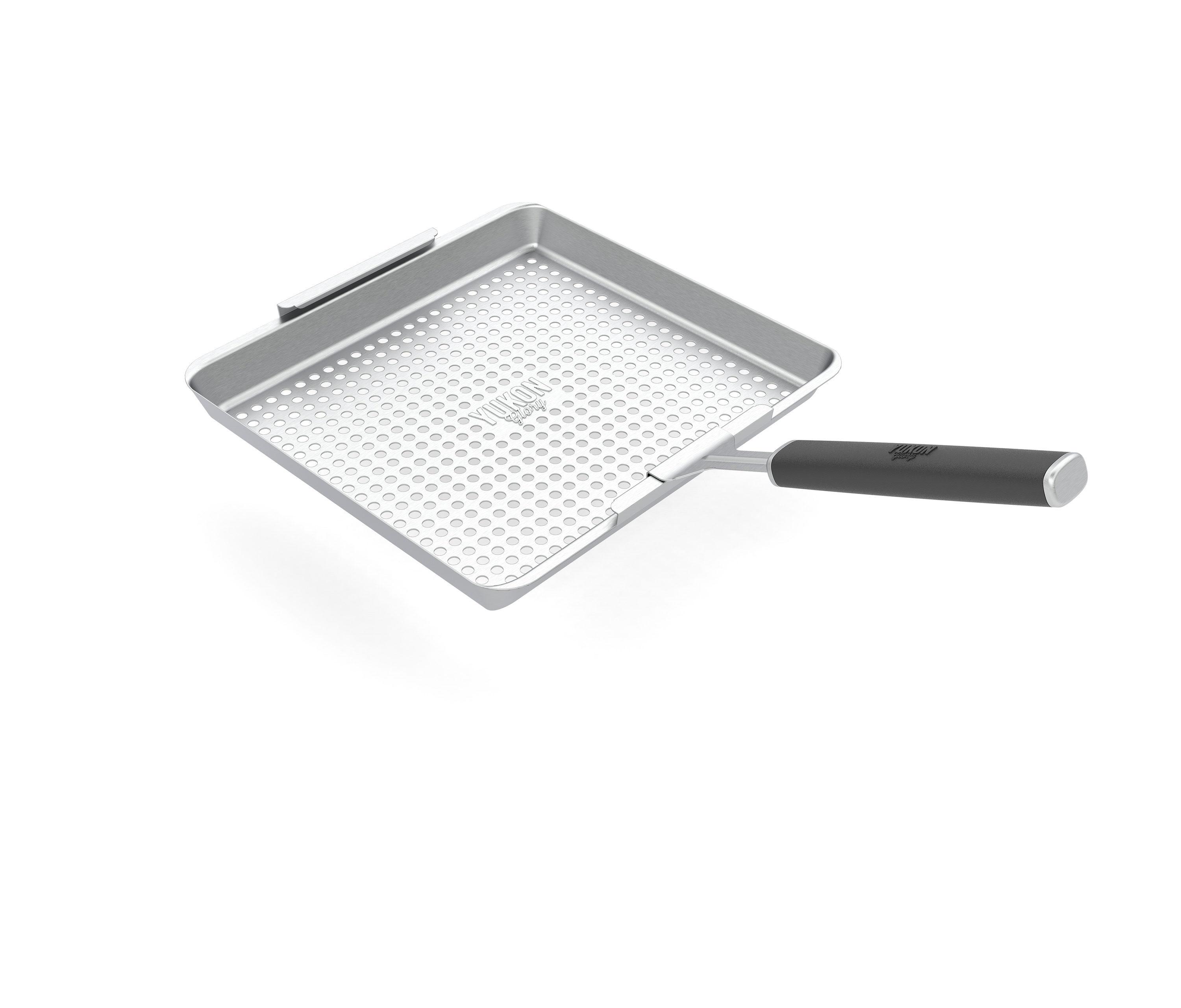 Yukon Glory Wide Grill Basket Set With Clip-On Handle, Perfect For Grilling Fish, Veggies and Meats