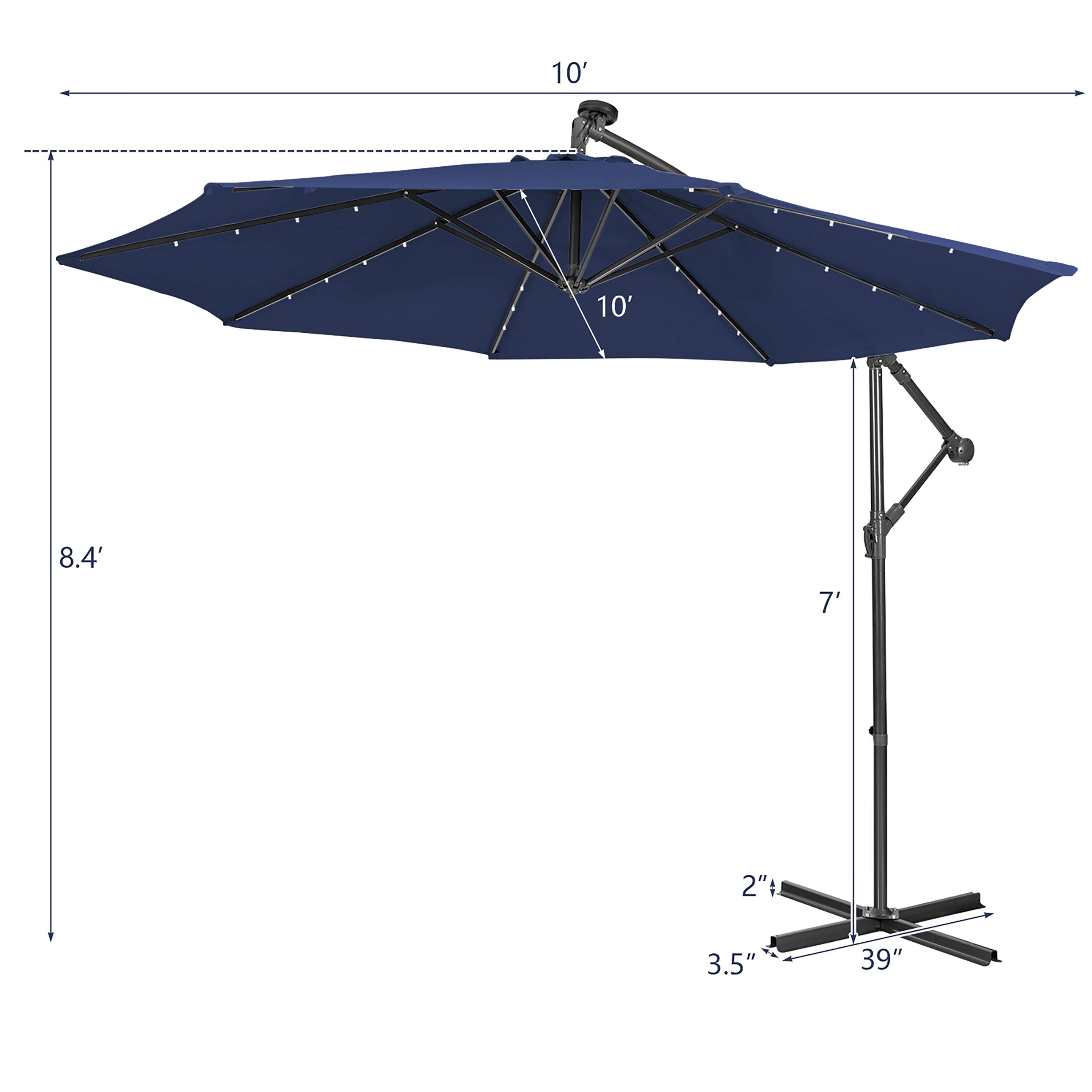 Resenkos 10 Feet Patio Solar Powered Cantilever Umbrella with Tilting System-Navy, Patio Offset Umbrella with Easy Tilt Adjustment, Outdoor Hanging Umbrella, Sunshade Umbrella Canopy