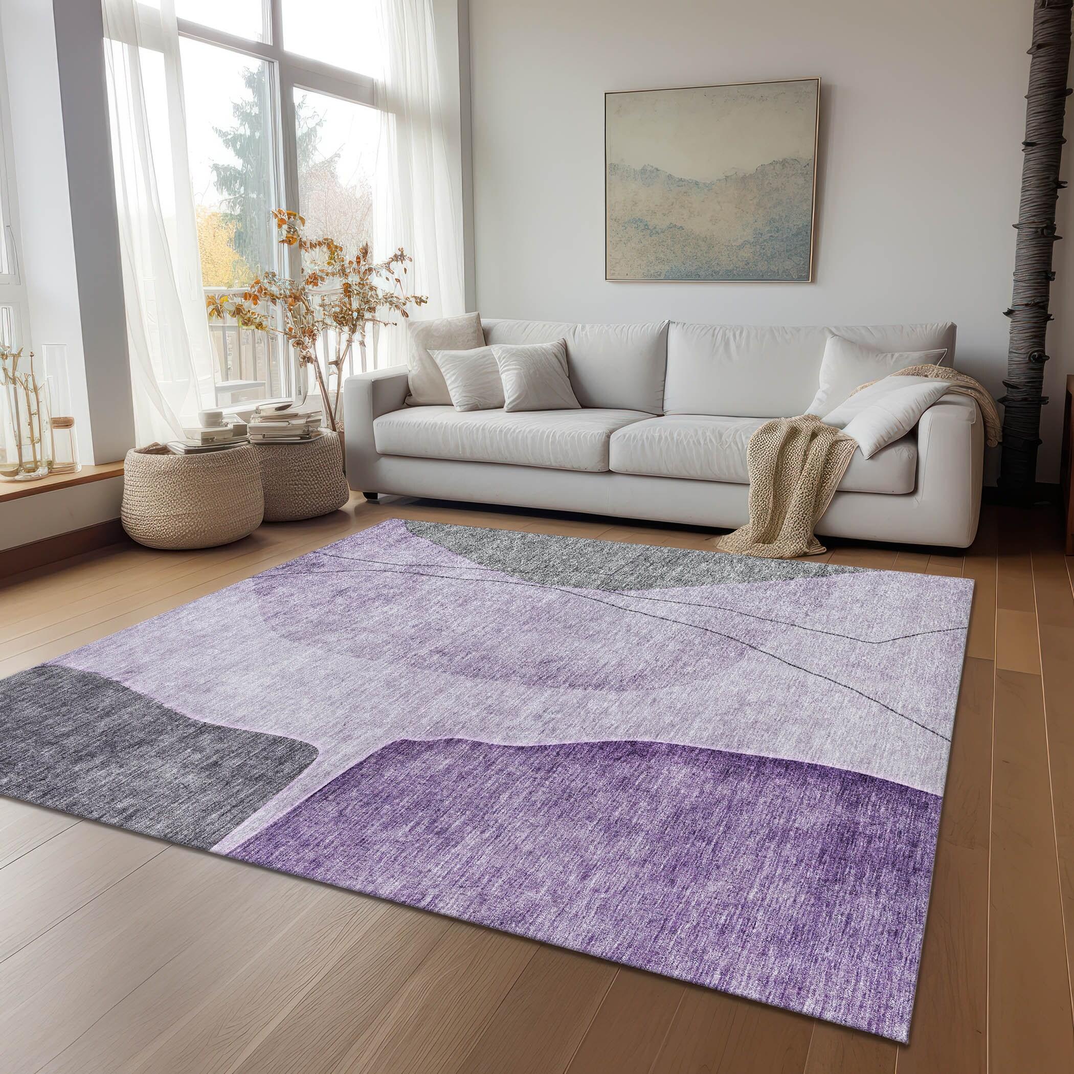 Purple and Gray Abstract 3' x 5' Indoor Outdoor Area Rug