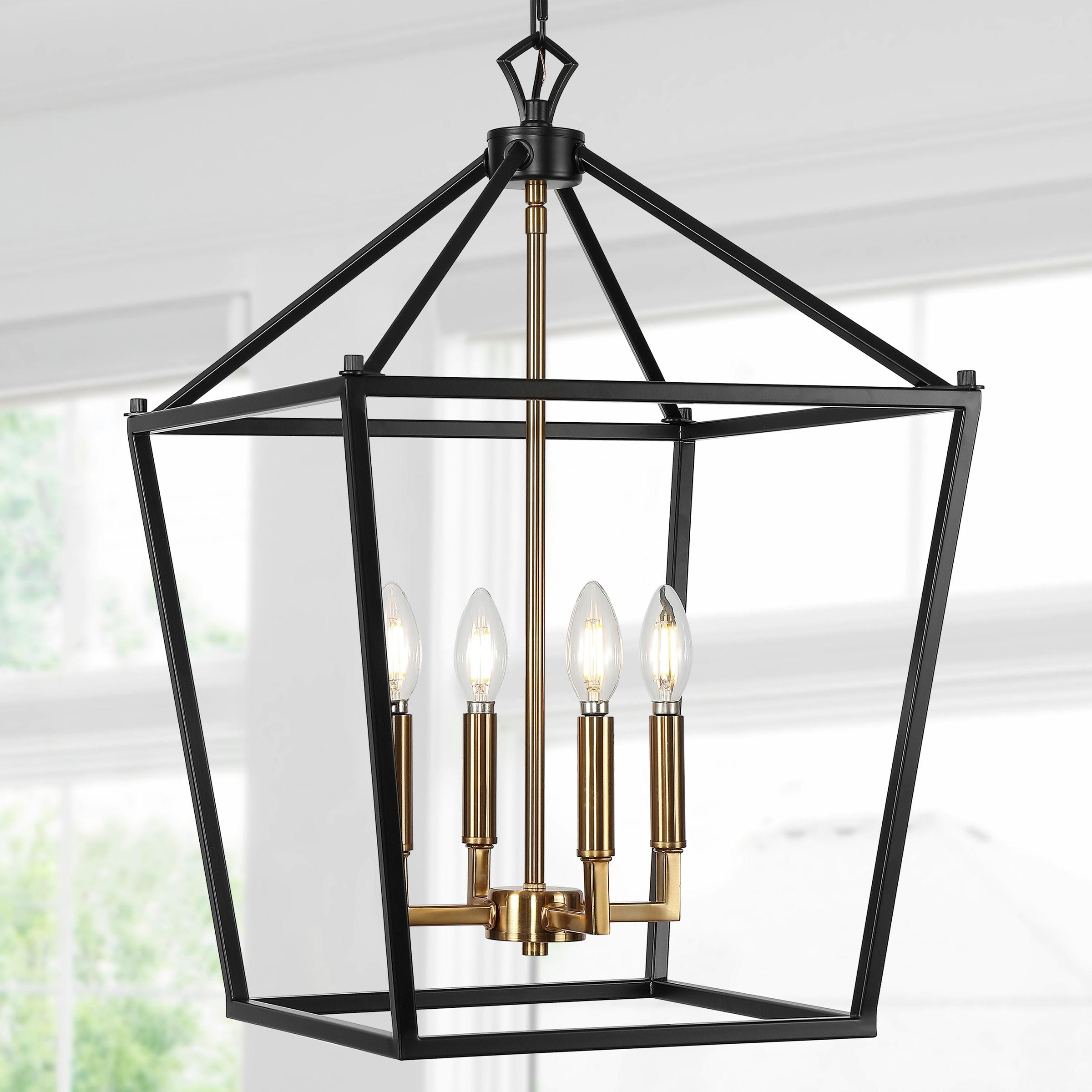 Pagoda 16" 4-Bulb Lantern Metal LED Pendant, Oil Rubbed Bronze/Brass Gold