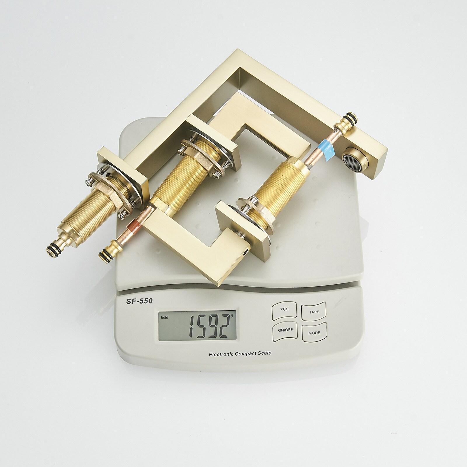 BWE Widespread Bathroom Faucet 3 Hole Brushed Gold with Supply Hose Bathroom Faucets for Sink 2-Handle 3 Pieces 8 Inch Basin Lavatory Mixer Tap Lead-Free