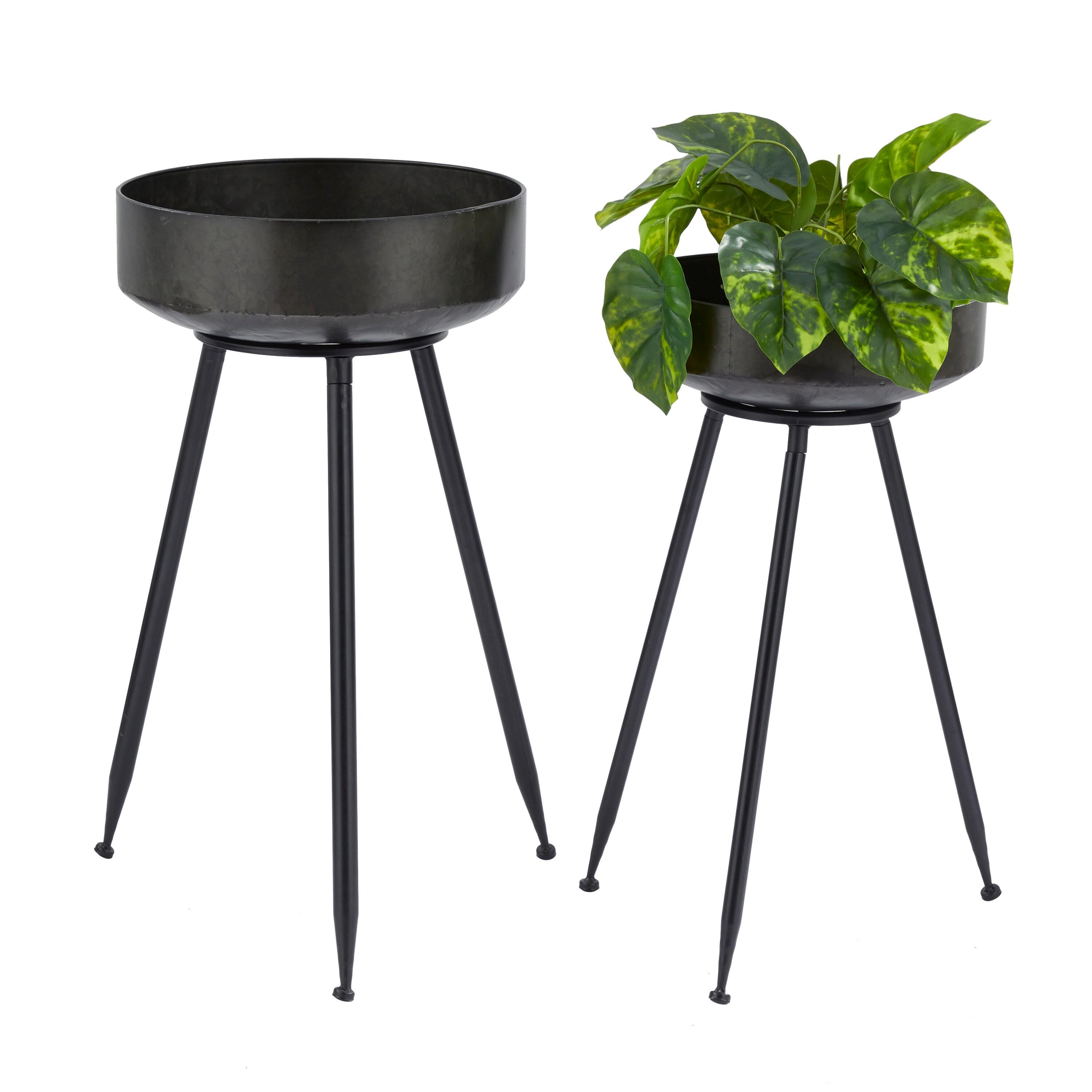 30 in., and 26 in. Large Black Metal Indoor Outdoor Planter (2- Pack)