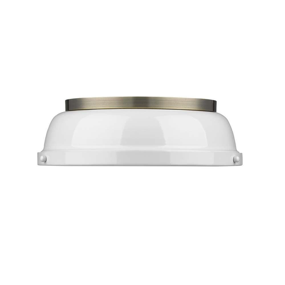 Golden Lighting Duncan 2-Light Flush Mount in Aged Brass with White