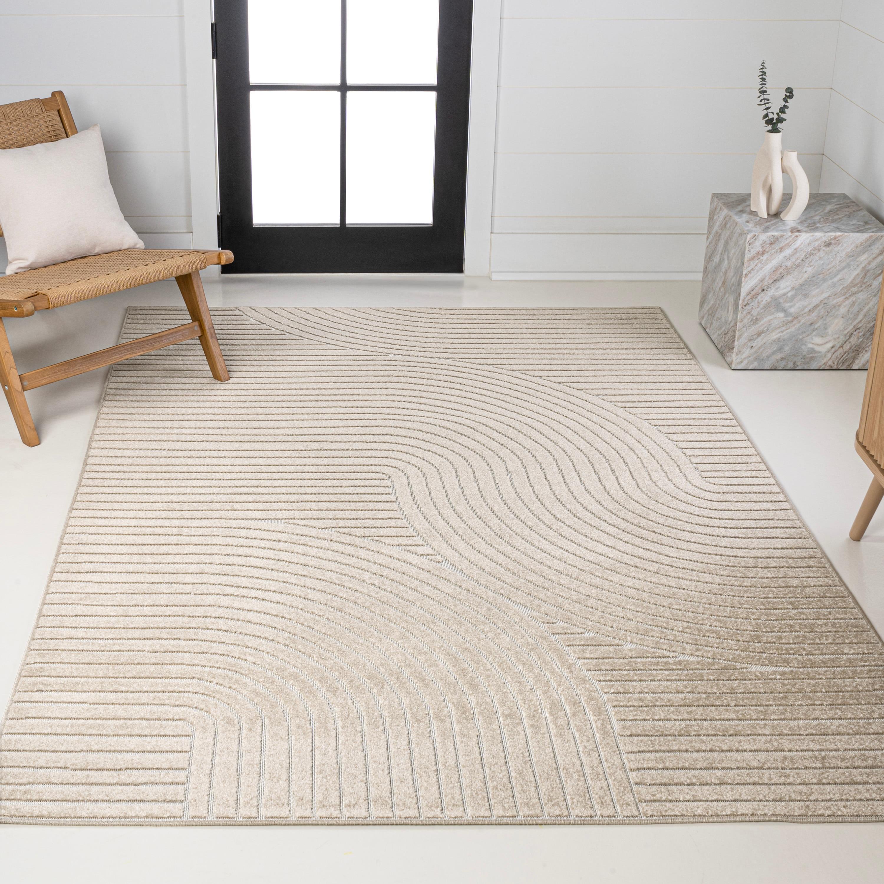 JONATHAN Y Hallie High-Low Minimalist Curve Geometric Beige/Cream 5 ft. x 8 ft. Indoor/Outdoor Area Rug