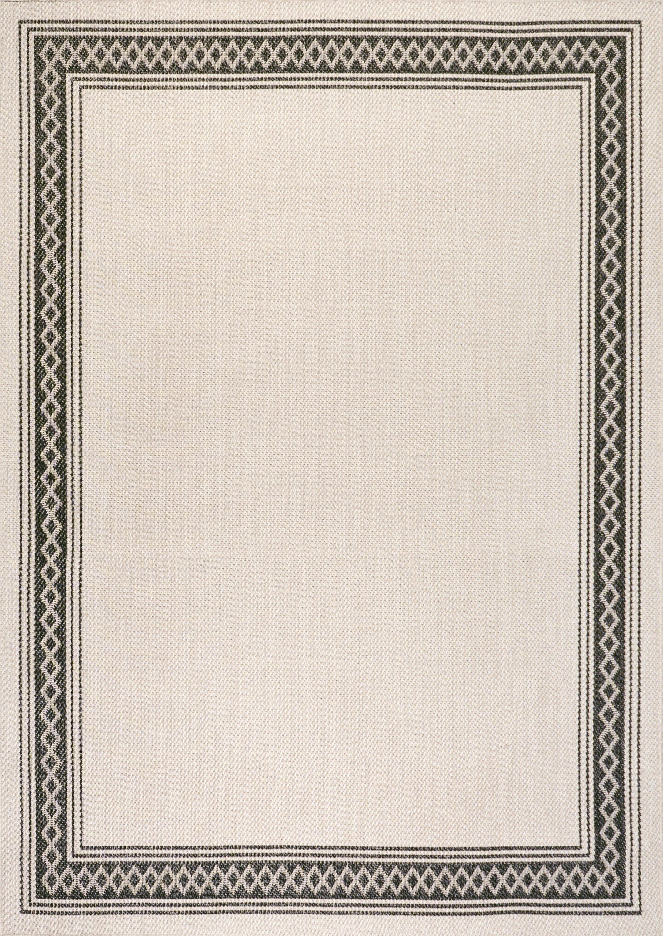 3' x 5' Lucia Classic Diamond Border Indoor/Outdoor Area Rug, Cream/Black - JONATHAN Y