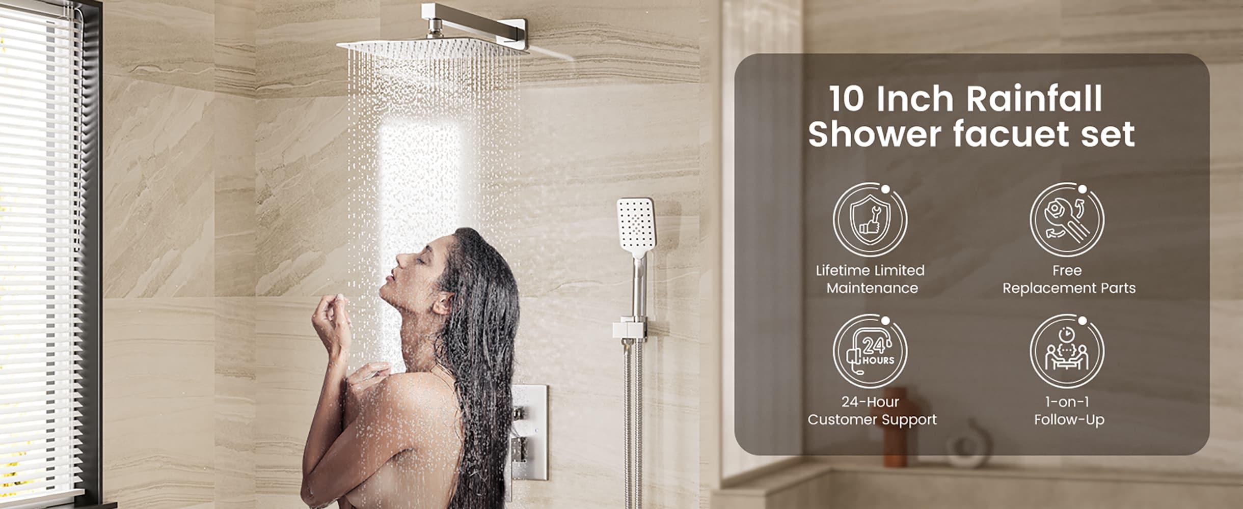 10 inch Wall Mounted Pressure Balanced Complete Shower System With 3 Setting Shower Handheld