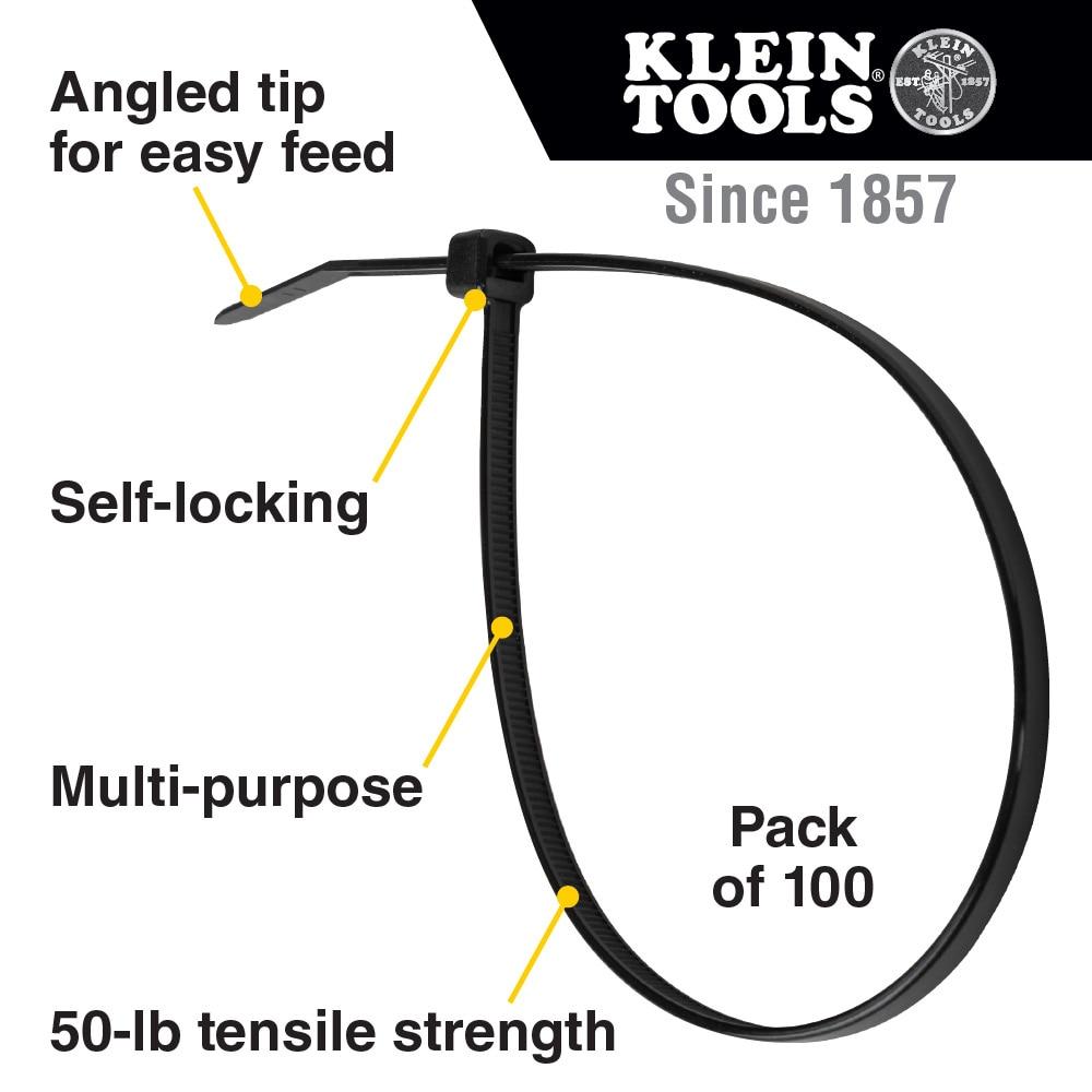Klein Tools 450-200 100-Piece 7.75 in. 50 lbs. Tensile Strength Heavy Duty Nylon Cable Zip Tie Set - Black
