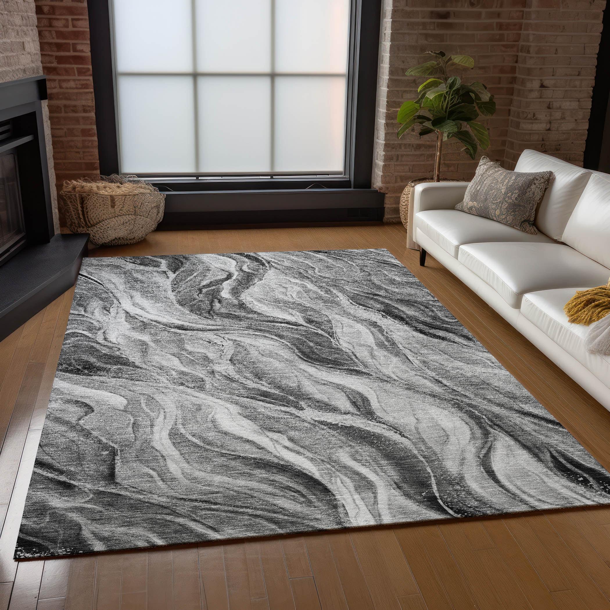 Addison Rugs Chantille Indoor/Outdoor Transitional Waves Gray Washable Rectangle Rug, 3' x 5'