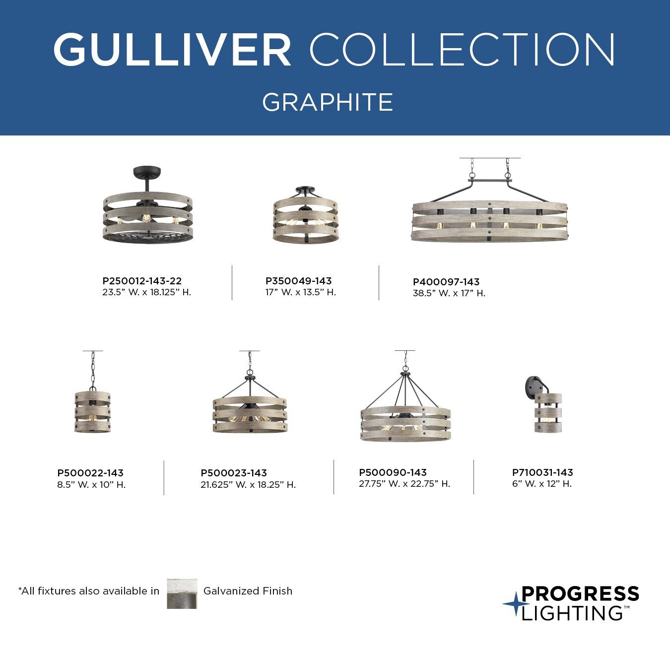 Progress Lighting Gulliver 4-Light Semi-Flush Galvanized Ceiling Light, Wood Grained Texture Shade