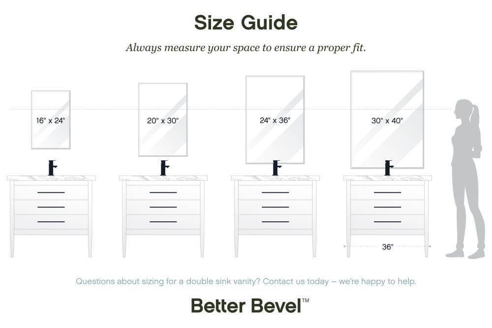 Ruomeng Rectangle Wall Mirror Frameless Bathroom Mirror 16” x 24" Beveled Edge Mirror for Vanity and Entryway