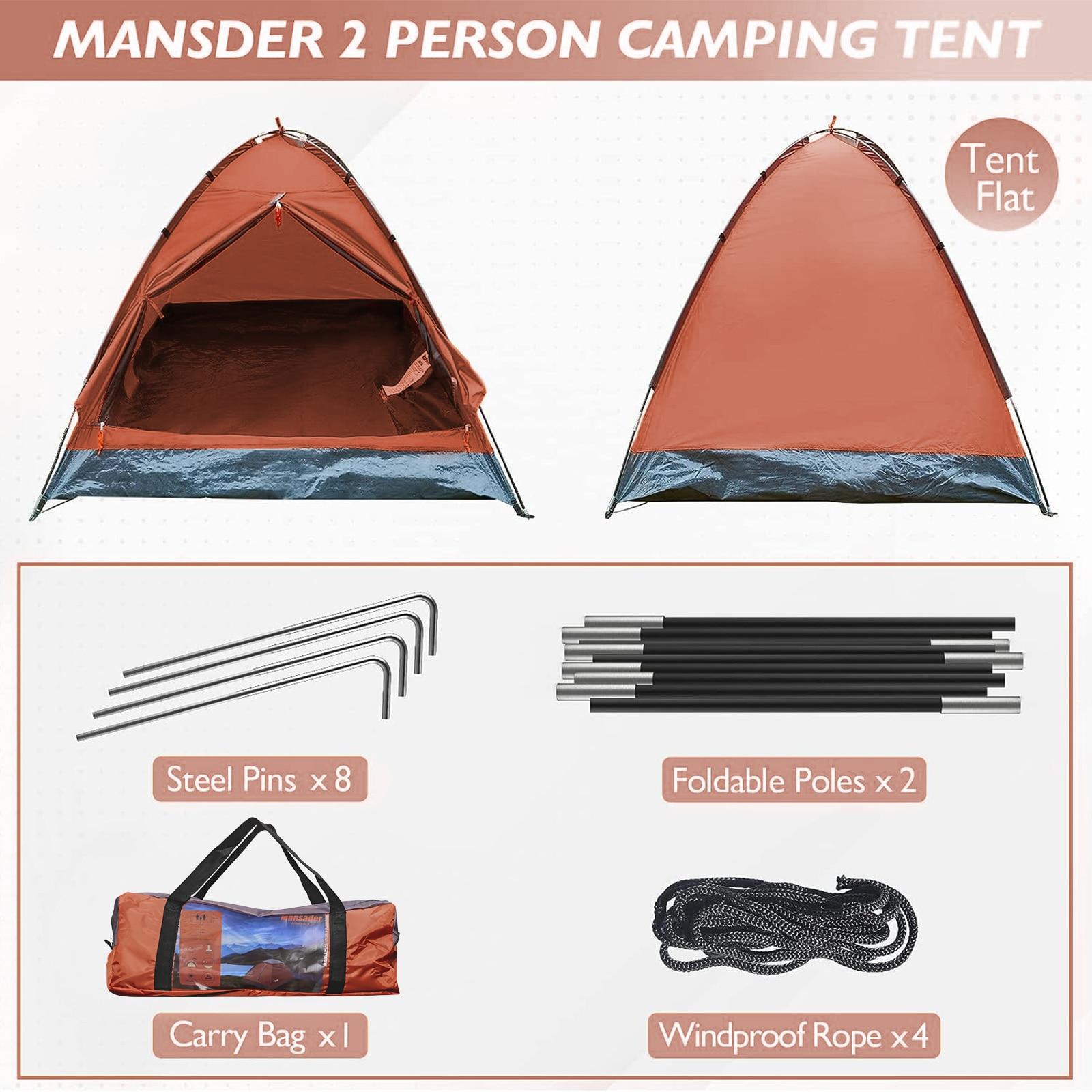 Garsing 2 Person Lightweight Camping Tent With Carrying Bag