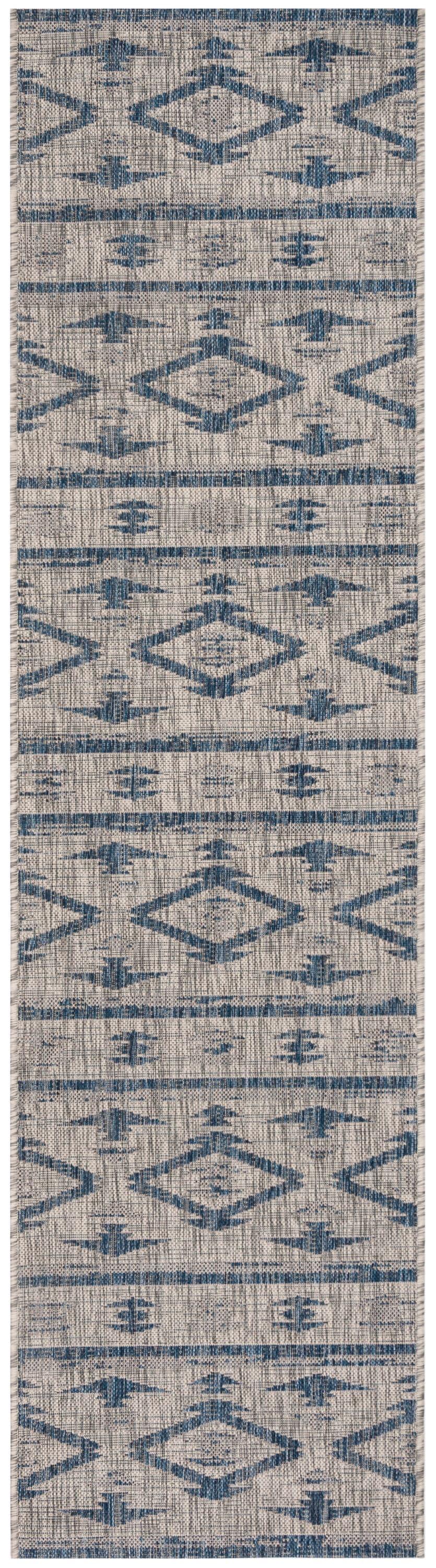 Courtyard CY8863 Power Loomed Indoor/Outdoor Runner Rug - Grey/Navy - 2'3"x12' - Safavieh.