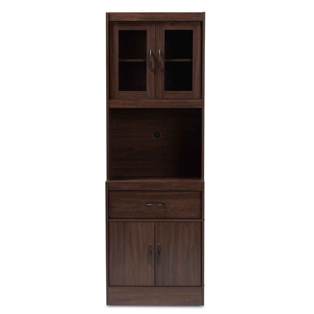 Baxton Studio Laurana Walnut Finished Kitchen Cabinet and Hutch Brown: Traditional Style, 4-Door Pantry Storage, 1 Drawer