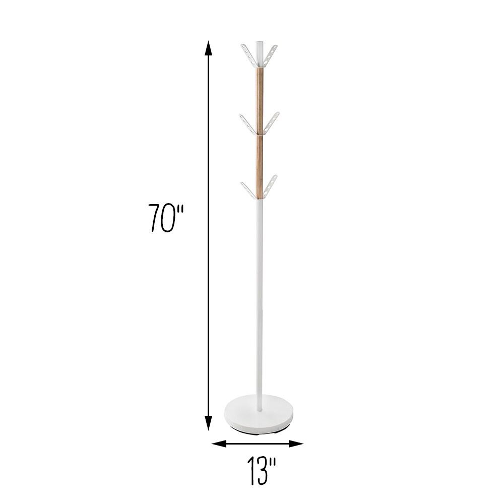 Honey-Can-Do Steel and Wood Coat & Hat Stand with 6 Hooks, White/Natural