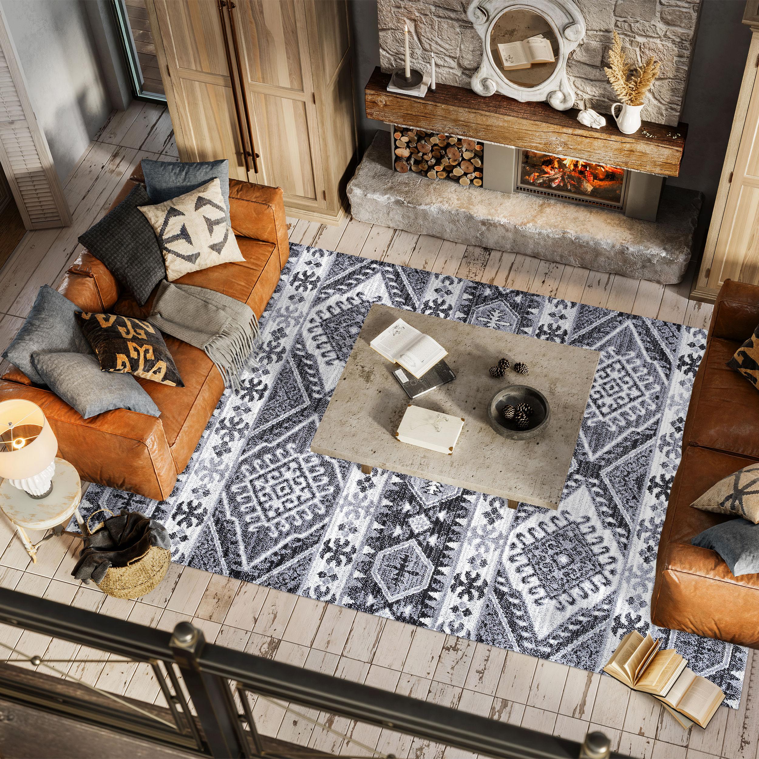 JONATHAN Y MOH500A-5 Sura Modern Kilim Geometric Gray/Anthracite 5 ft. x 8 ft. Area Rug, Bohemian Vintage, Pet Friendly, Stain Resistant, Easy to Clean, for Living Room; Kitchen, Bedroom