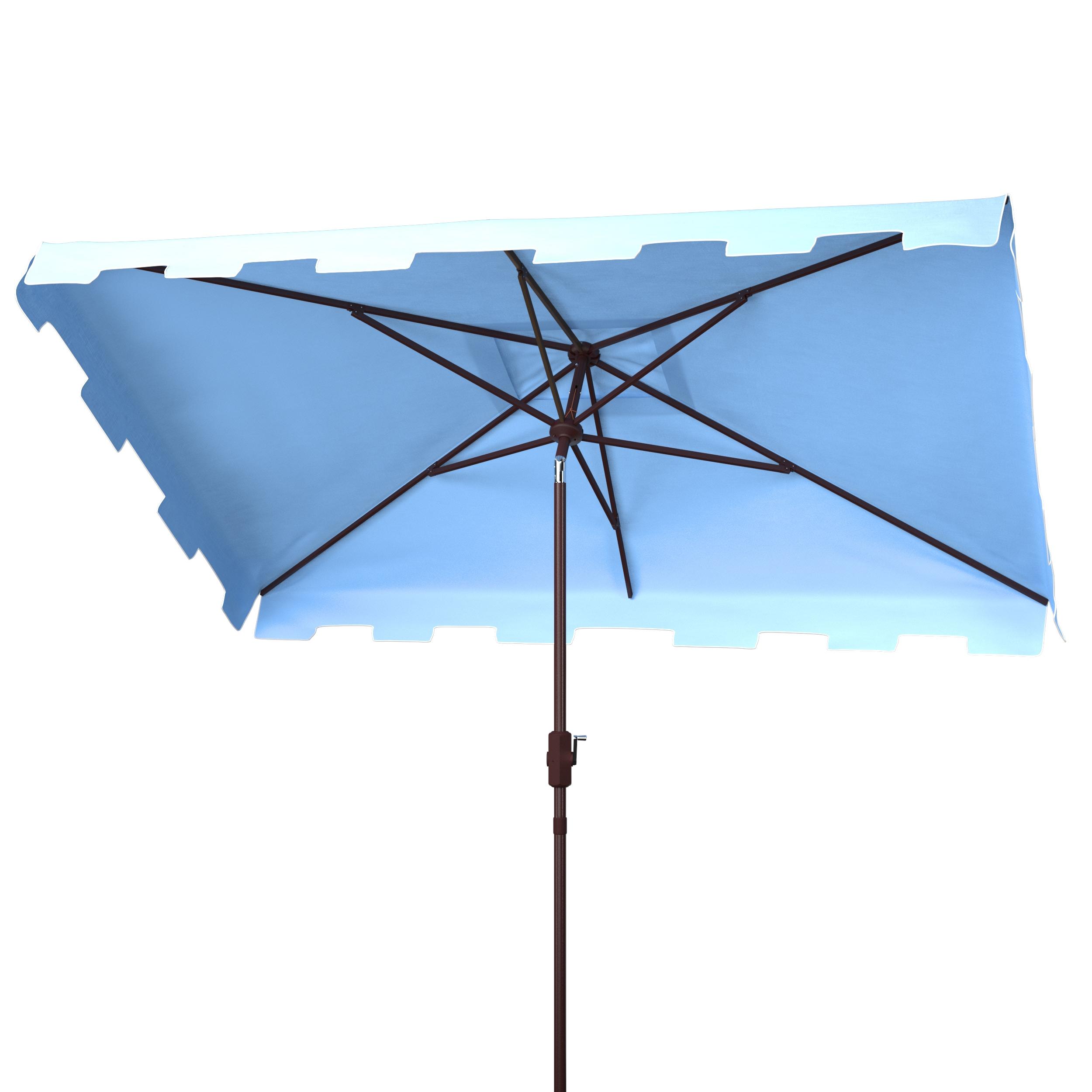 SAFAVIEH Zimmerman 6.5' X 10' Market Crank Patio Umbrella, Baby Blue/White