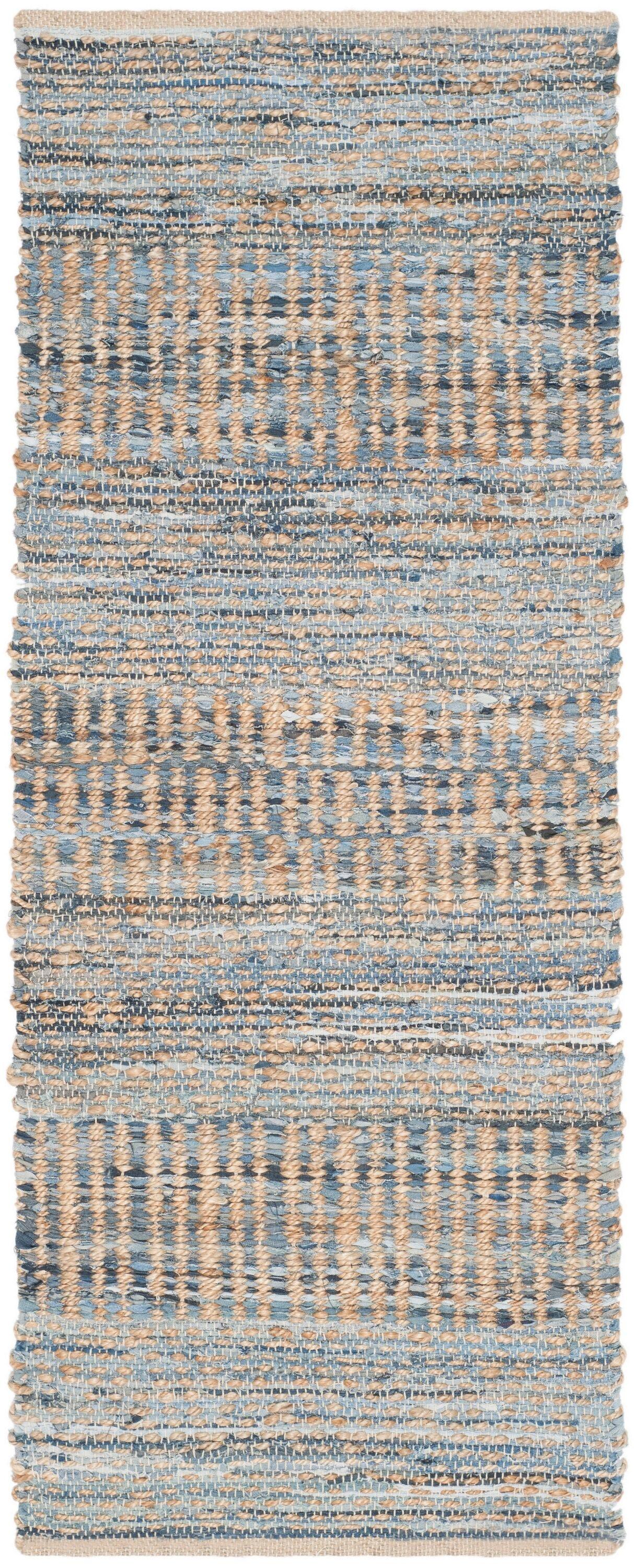 Cape Cod CAP353 Hand Woven Runner Rug - Natural/Blue - 2'3"x14' - Safavieh.