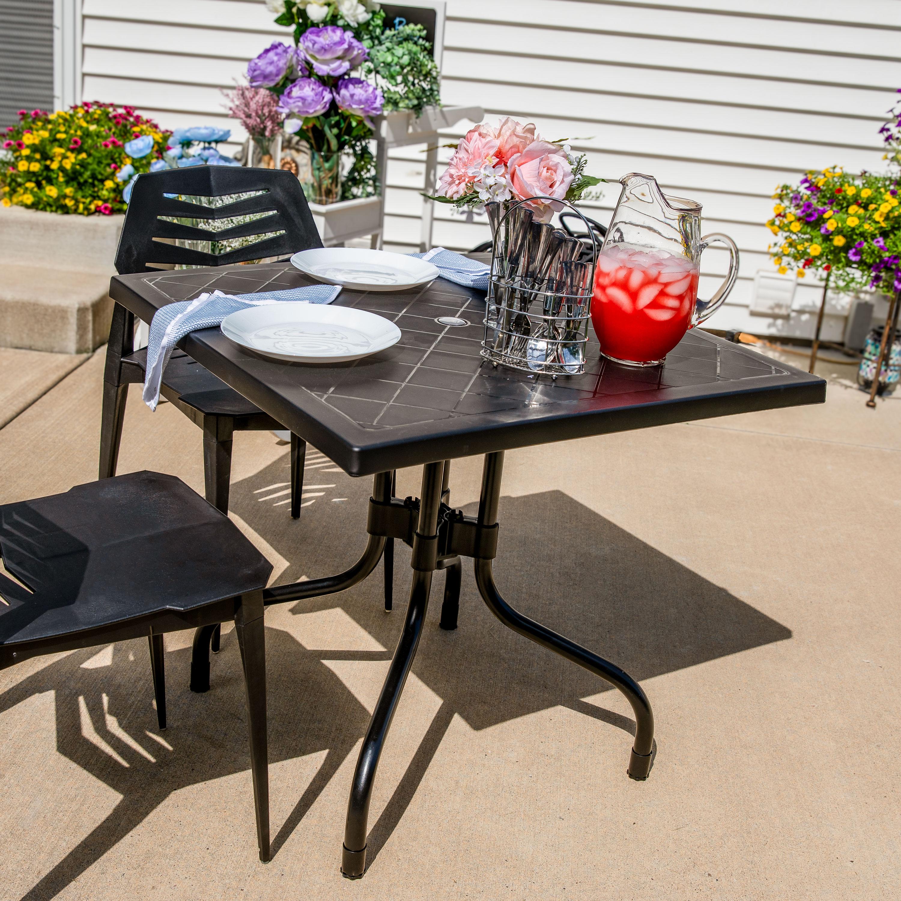 Sunnydaze Outdoor Square Polypropylene Top Dining Table with Curved Iron Legs - Black - 28.75"