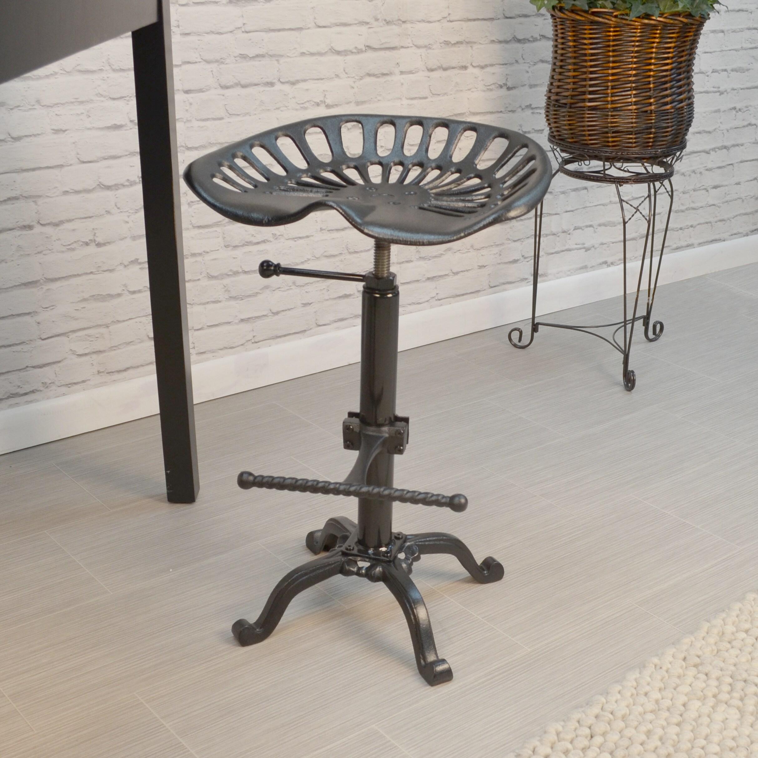 Carolina Living Adjustable Tractor Seat Counter Height Barstool Black: Vintage Style, Iron Base, 22-33" Height