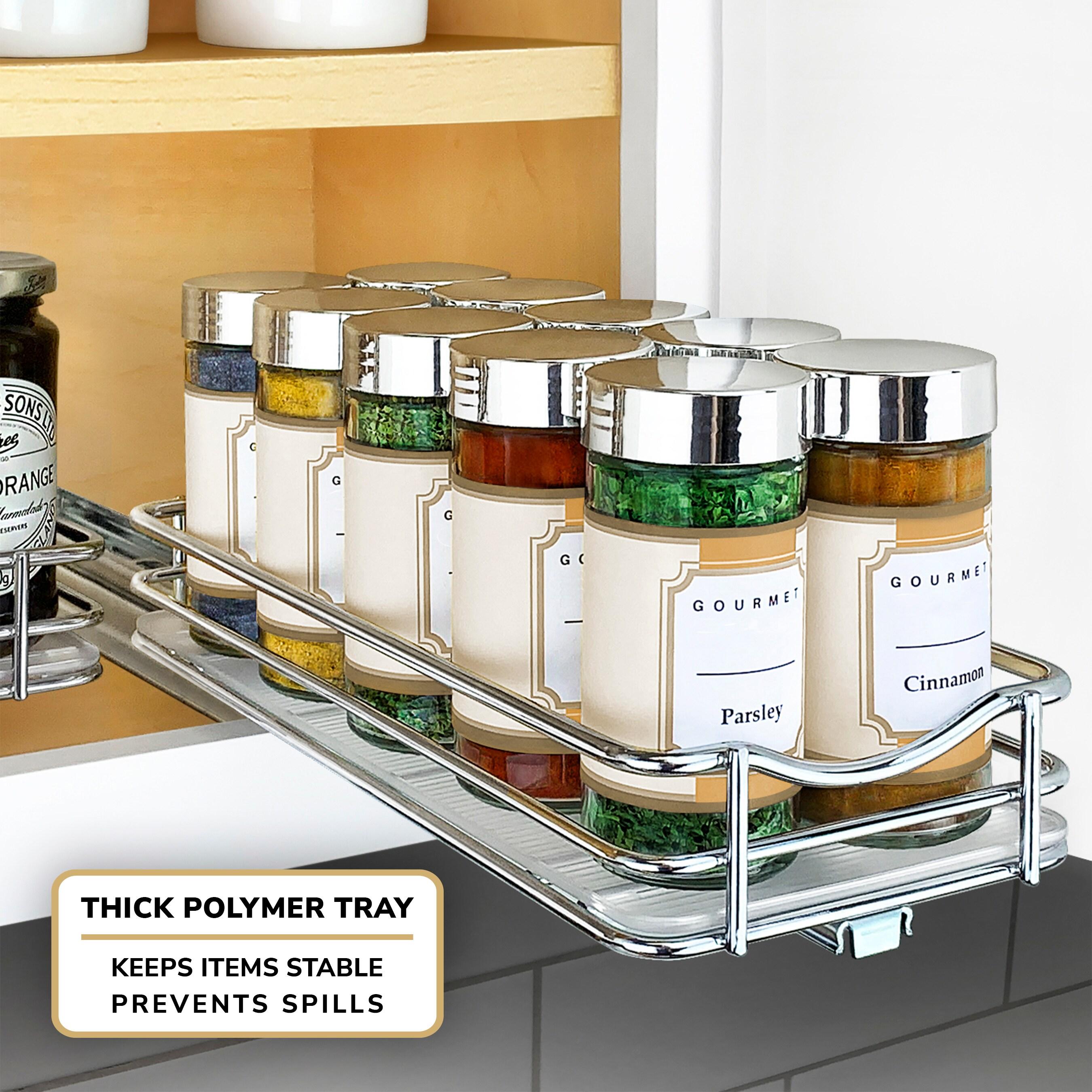 Lynk Professional Slide Out Spice Rack Upper Cabinet Organizer- 4" Wide: Chrome-Plated Kitchen Storage, Pull Out System