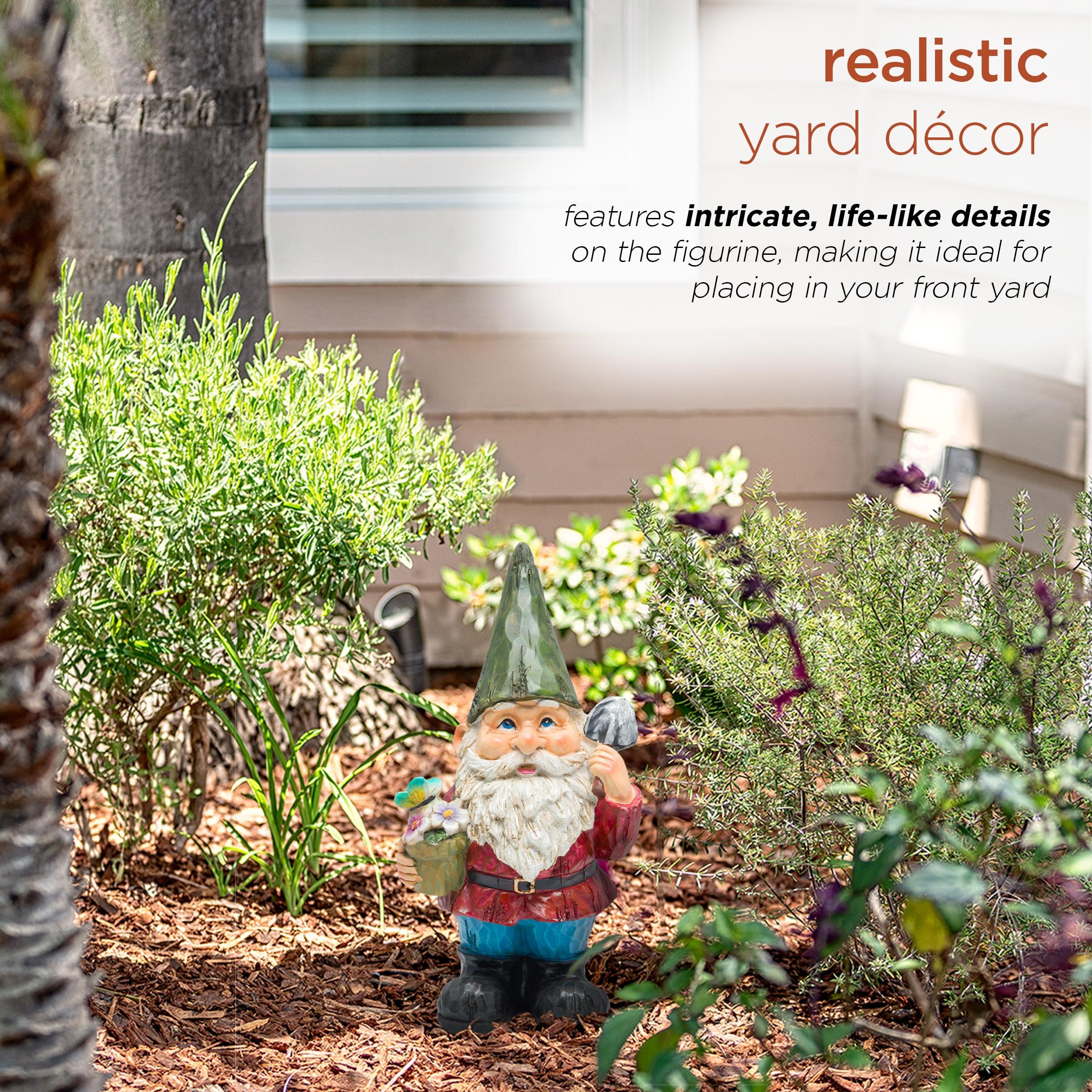 12" Polyresin Gnome With Flower Pot Statue - Alpine Corporation: Outdoor Decorative Sculpture for Patio & Garden