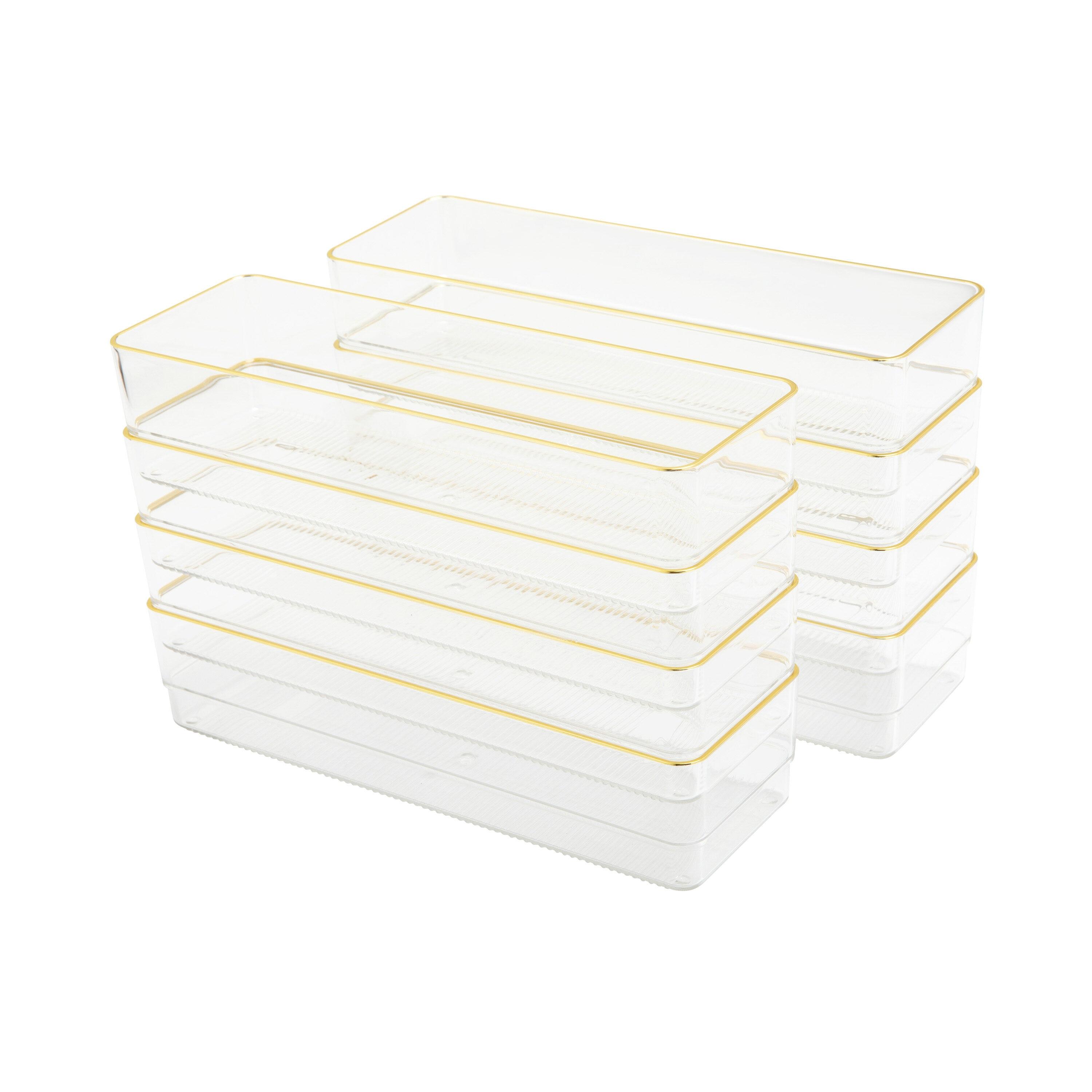 Thomas Martha Stewart Plastic Stackable Office Desk Drawer Organizers with Metallic Trim, 9" x 3" (Set of 8)