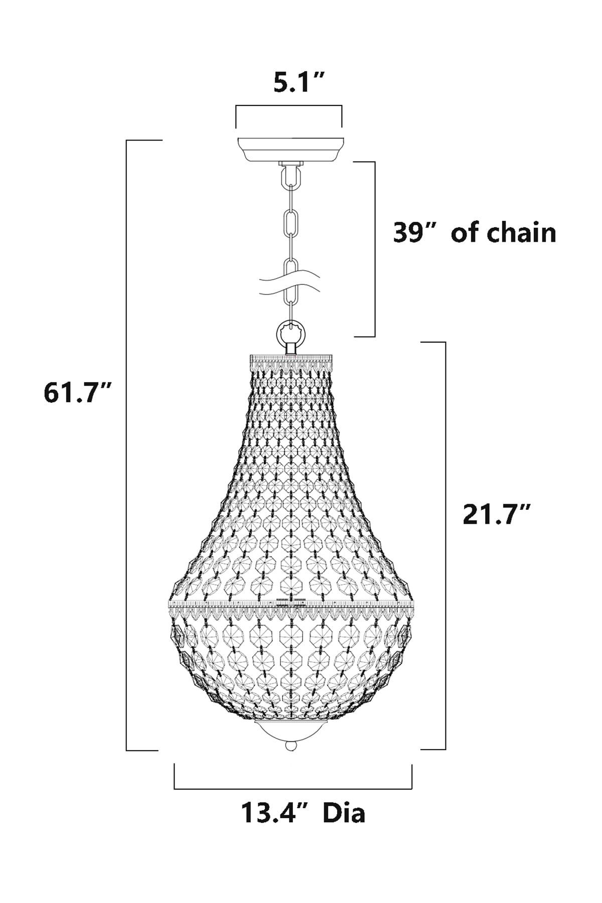 Edvivi 6-Light Chrome Crystal Empire Chandelier Pendant Ceiling Fixture | Glam Lighting