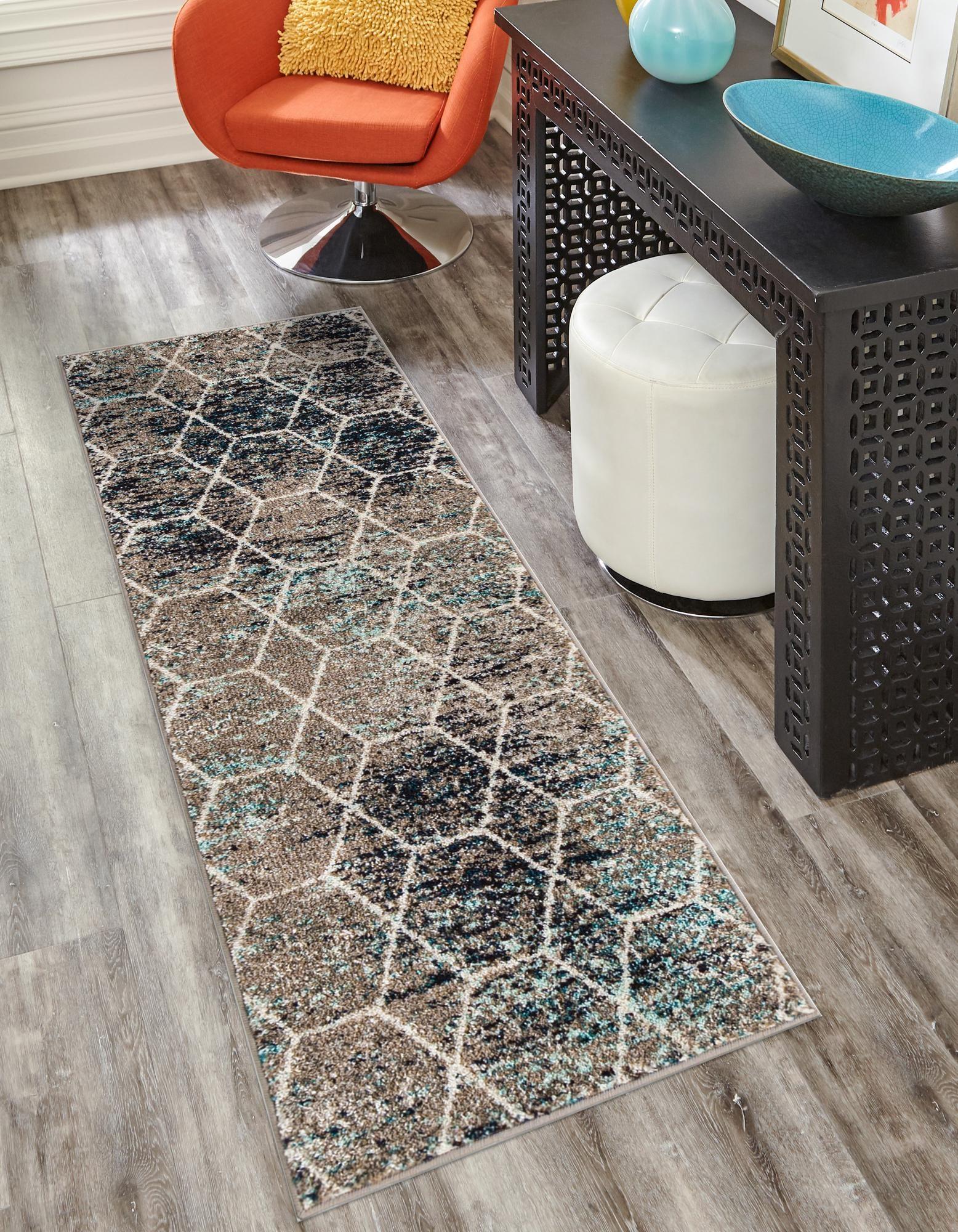Unique Loom 2' 0 x 6' 0 Trellis Frieze Geometric Blue Multi Area Rug