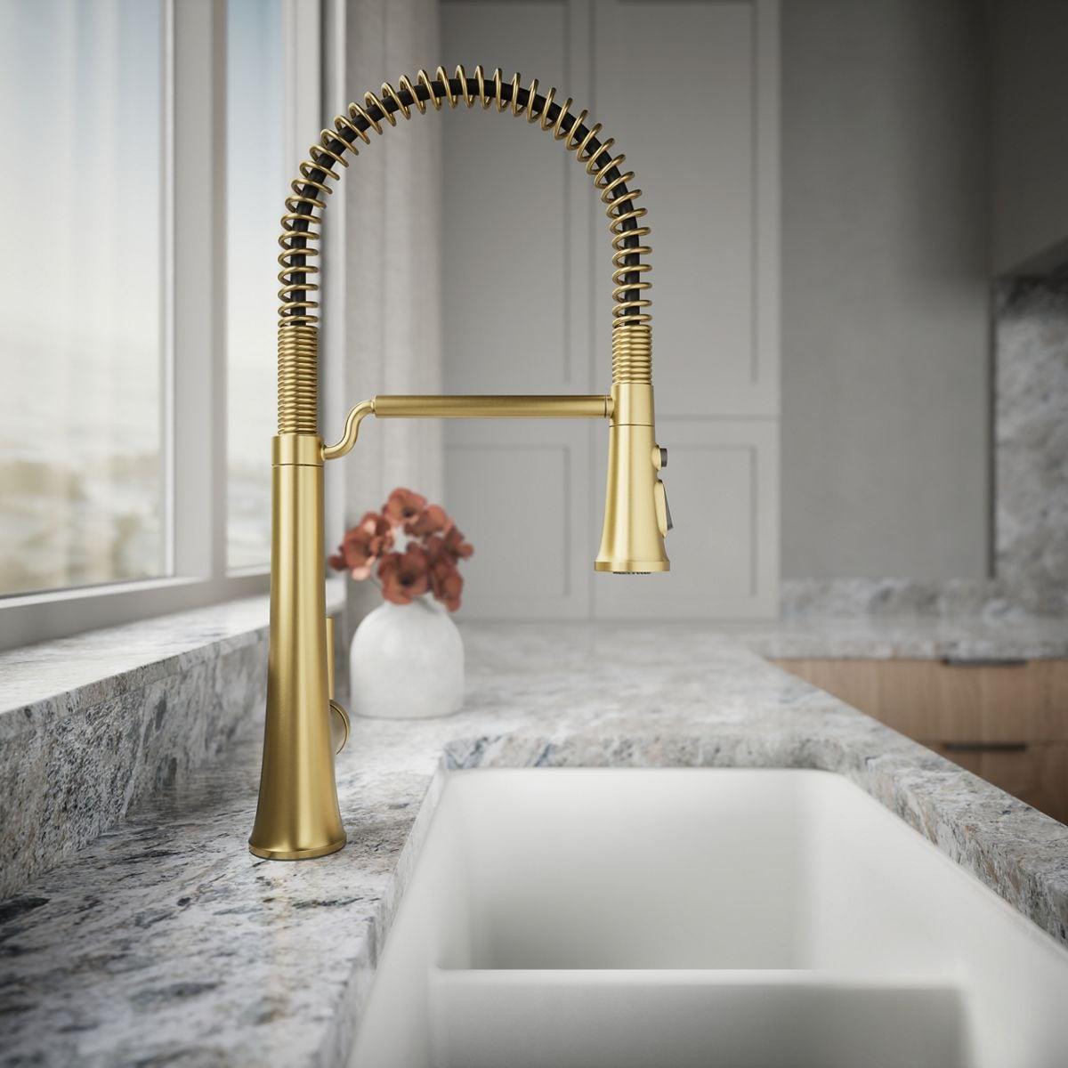 Kohler Tone Single Handle Semi-Professional Pre-Rinse Kitchen Sink Faucet with Three-Function Pull Down Sprayer
